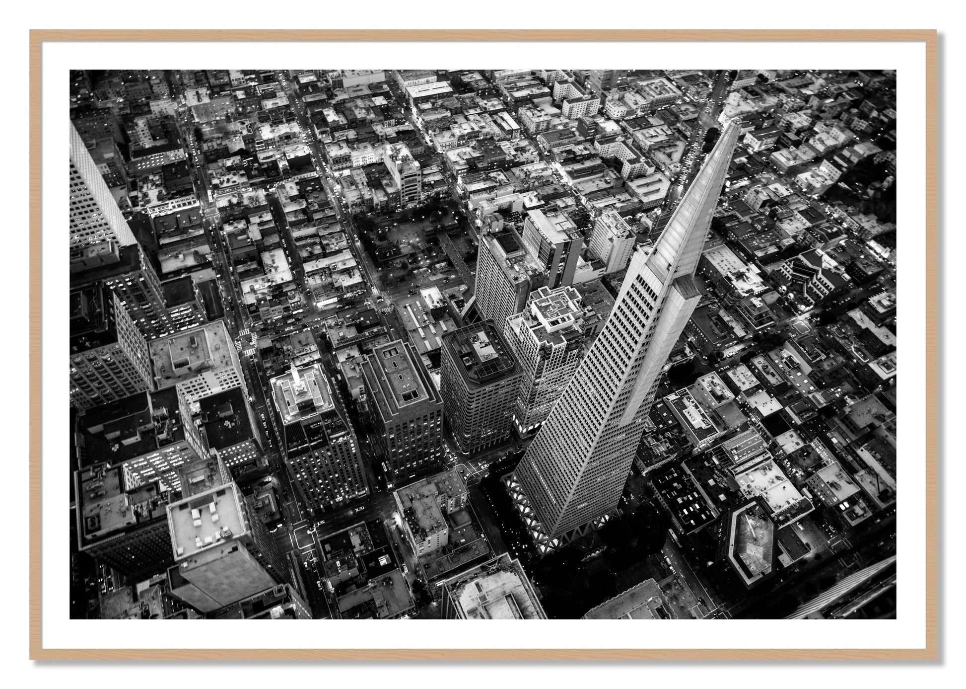 Framed photograph of Transamerica by Dylan Ozanich, Oak frame, Borders