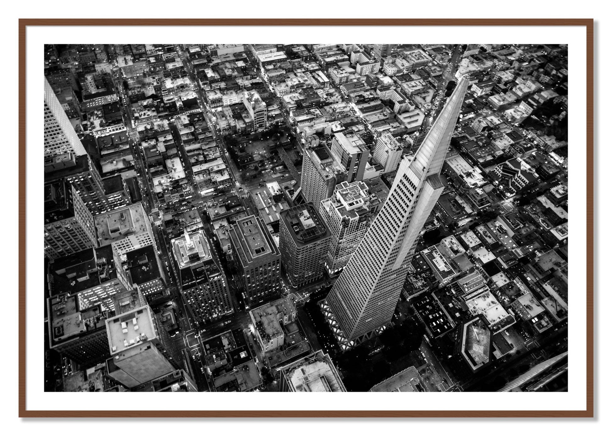 Framed photograph of Transamerica by Dylan Ozanich, Walnut frame, Borders
