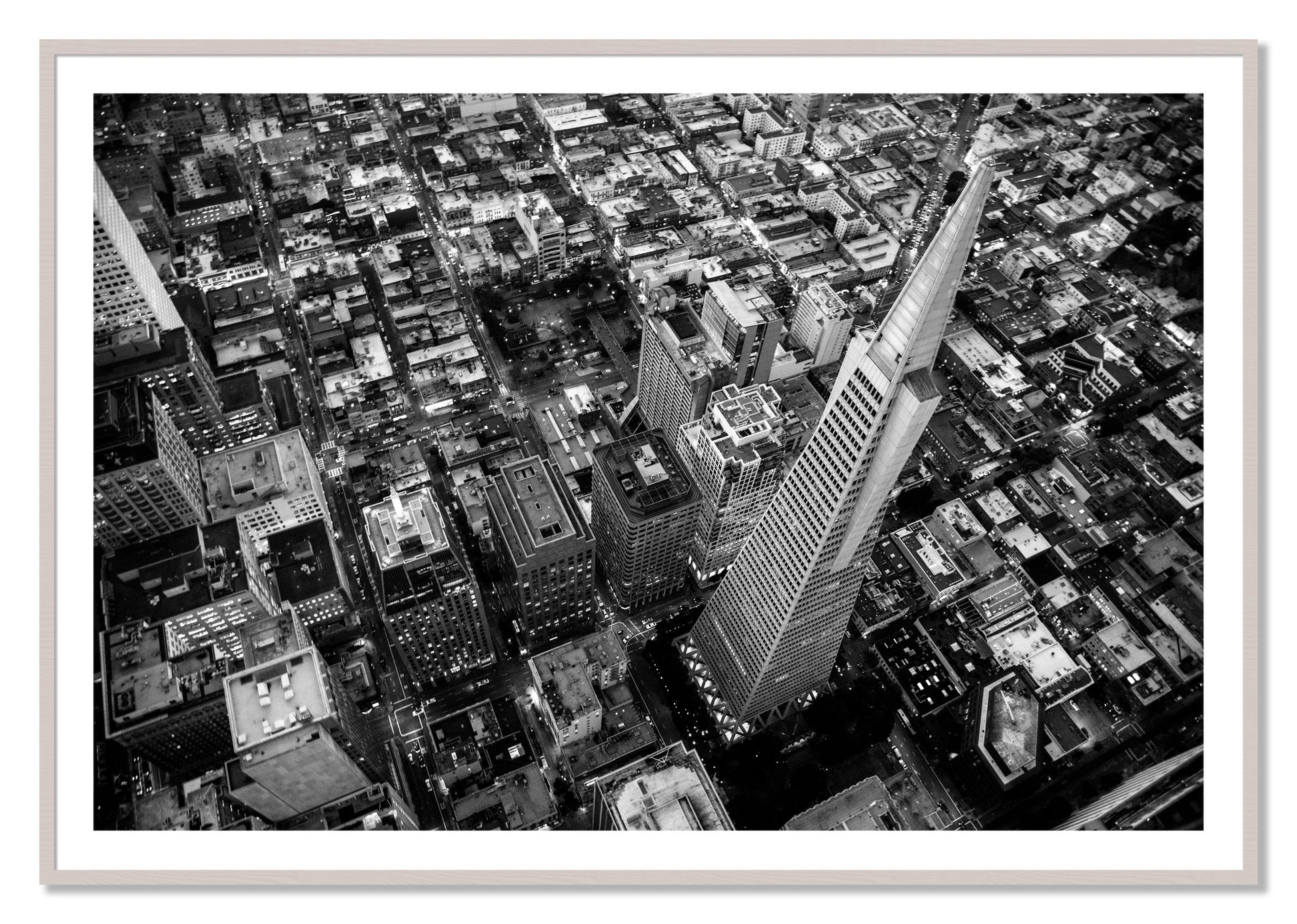 Framed photograph of Transamerica by Dylan Ozanich, White Maple frame, Borders