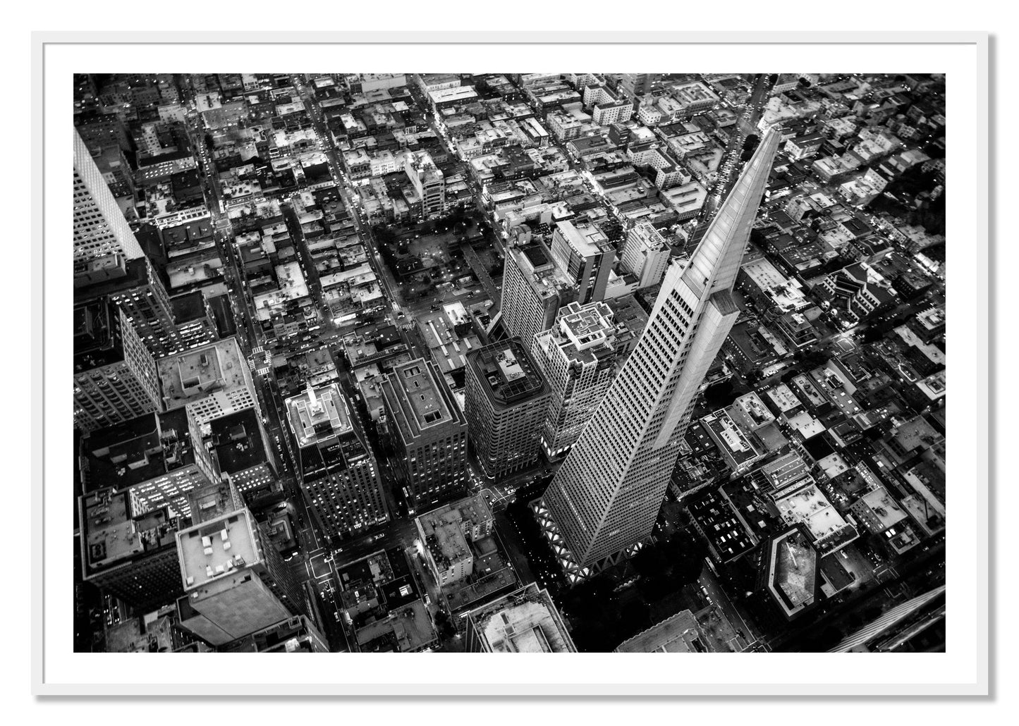 Framed photograph of Transamerica by Dylan Ozanich, White frame, Borders