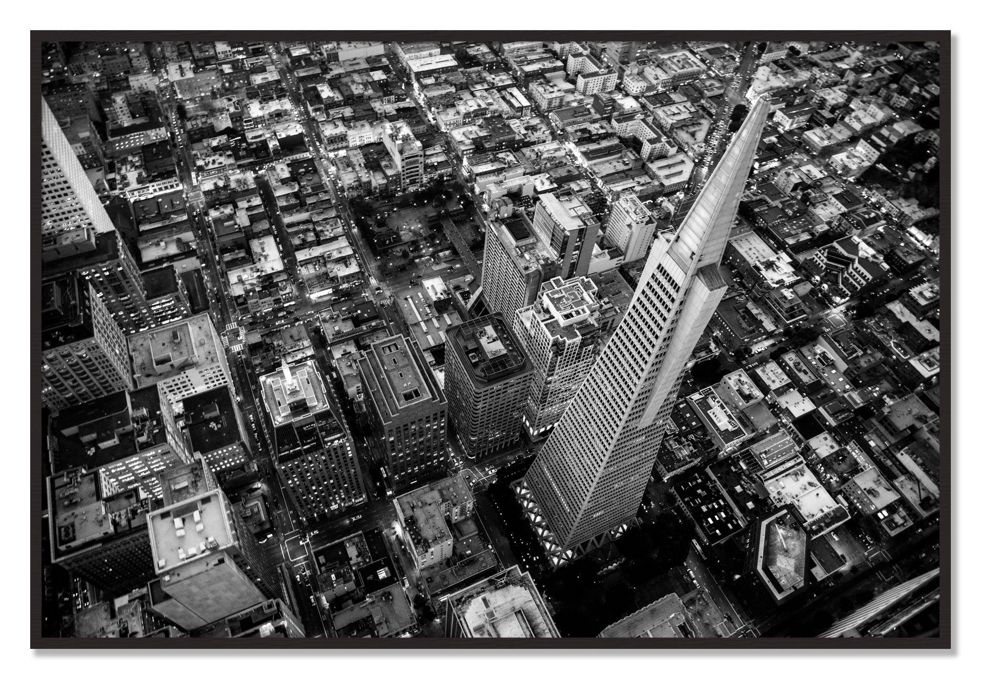 Framed photograph of Transamerica by Dylan Ozanich, Black Walnut frame, Full Bleed