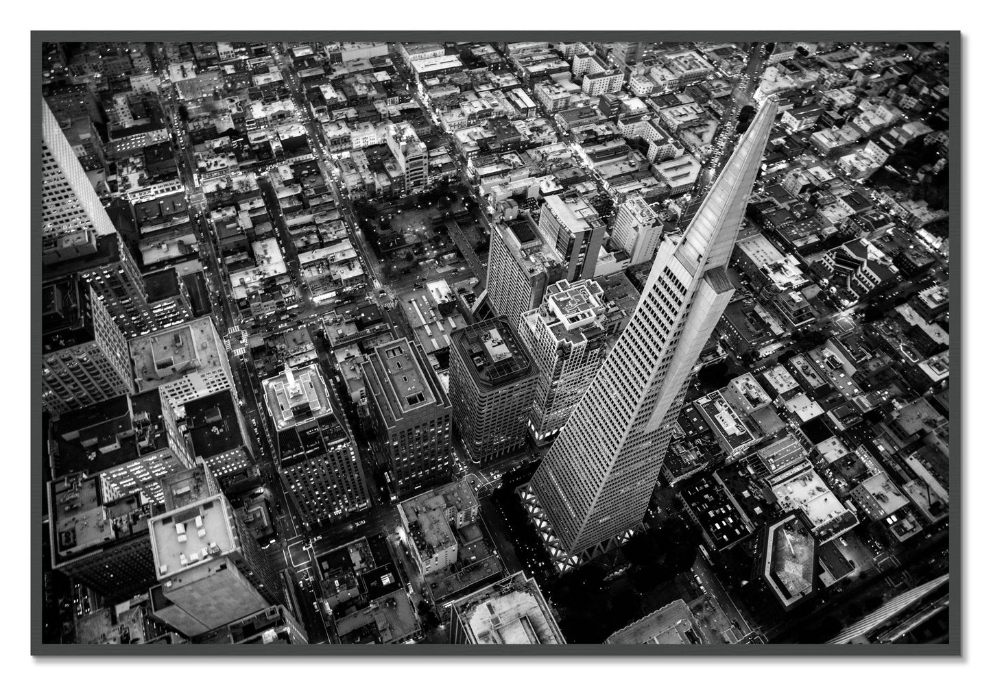 Framed photograph of Transamerica by Dylan Ozanich, Grey frame, Full Bleed