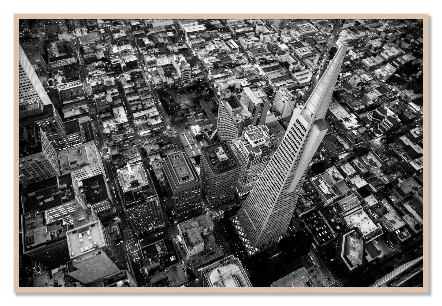 Framed photograph of Transamerica by Dylan Ozanich, Maple frame, Full Bleed