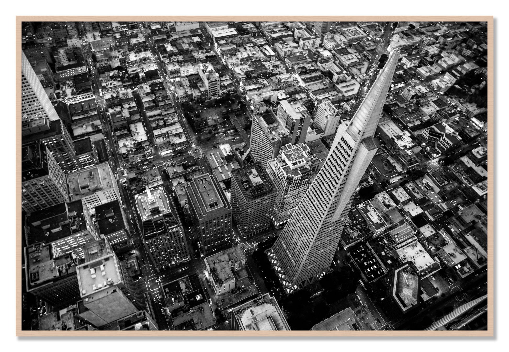Framed photograph of Transamerica by Dylan Ozanich, Maple frame, Full Bleed