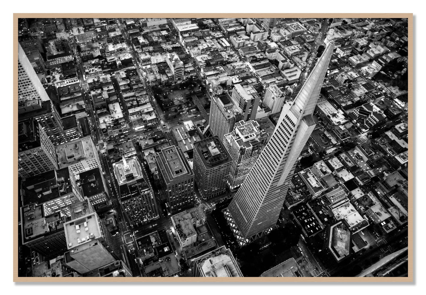 Framed photograph of Transamerica by Dylan Ozanich, Oak frame, Full Bleed