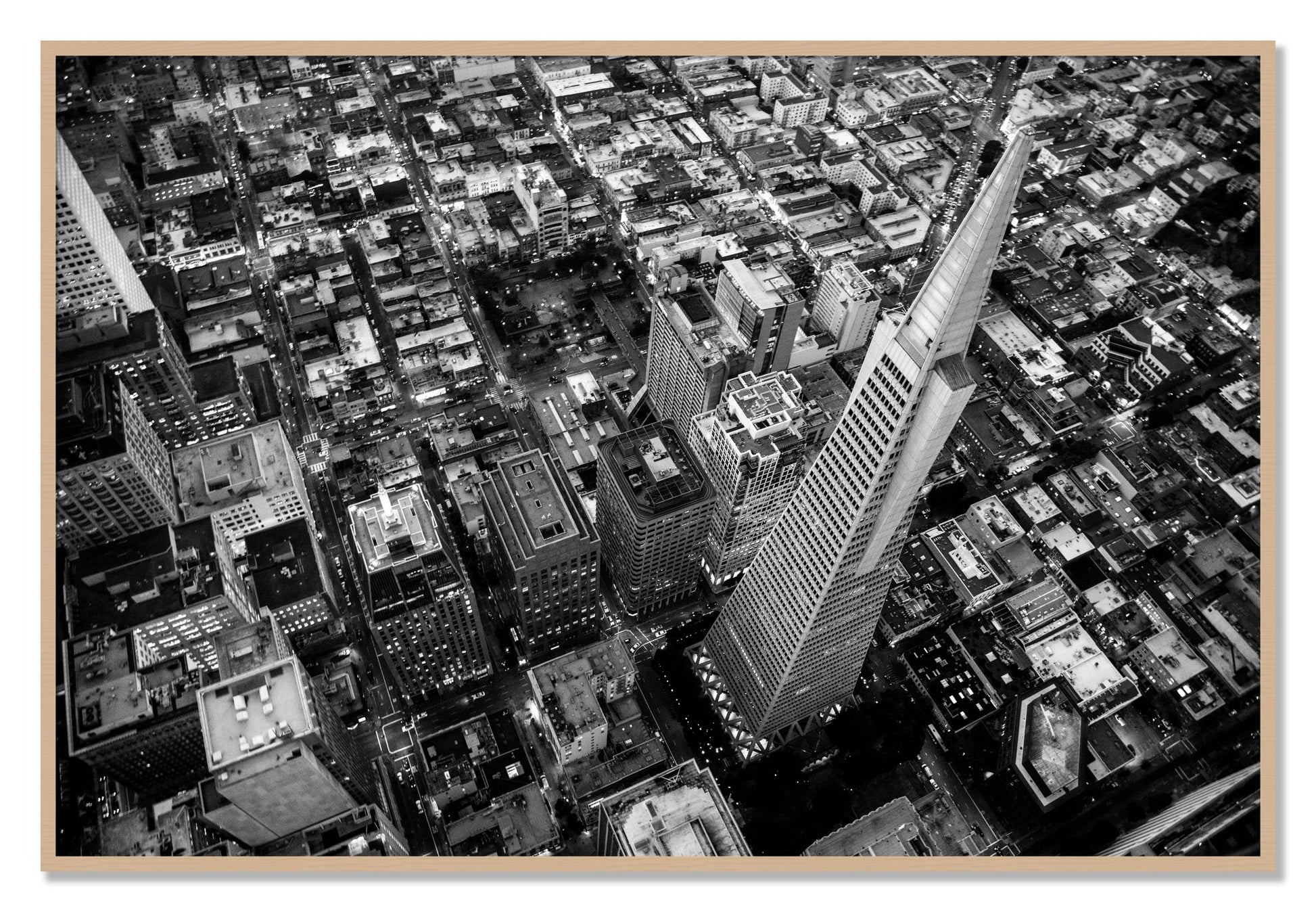 Framed photograph of Transamerica by Dylan Ozanich, Oak frame, Full Bleed
