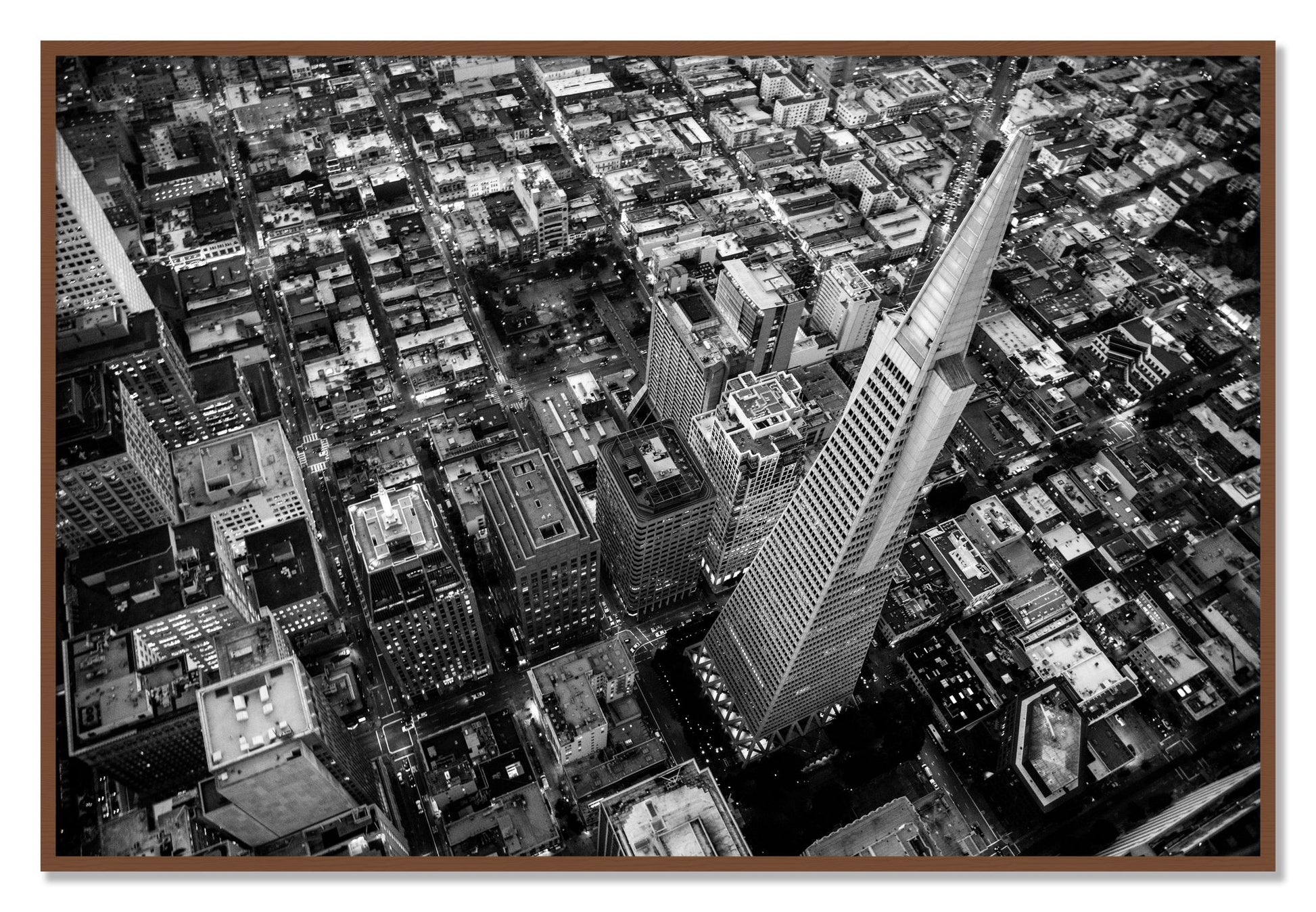 Framed photograph of Transamerica by Dylan Ozanich, Walnut frame, Full Bleed