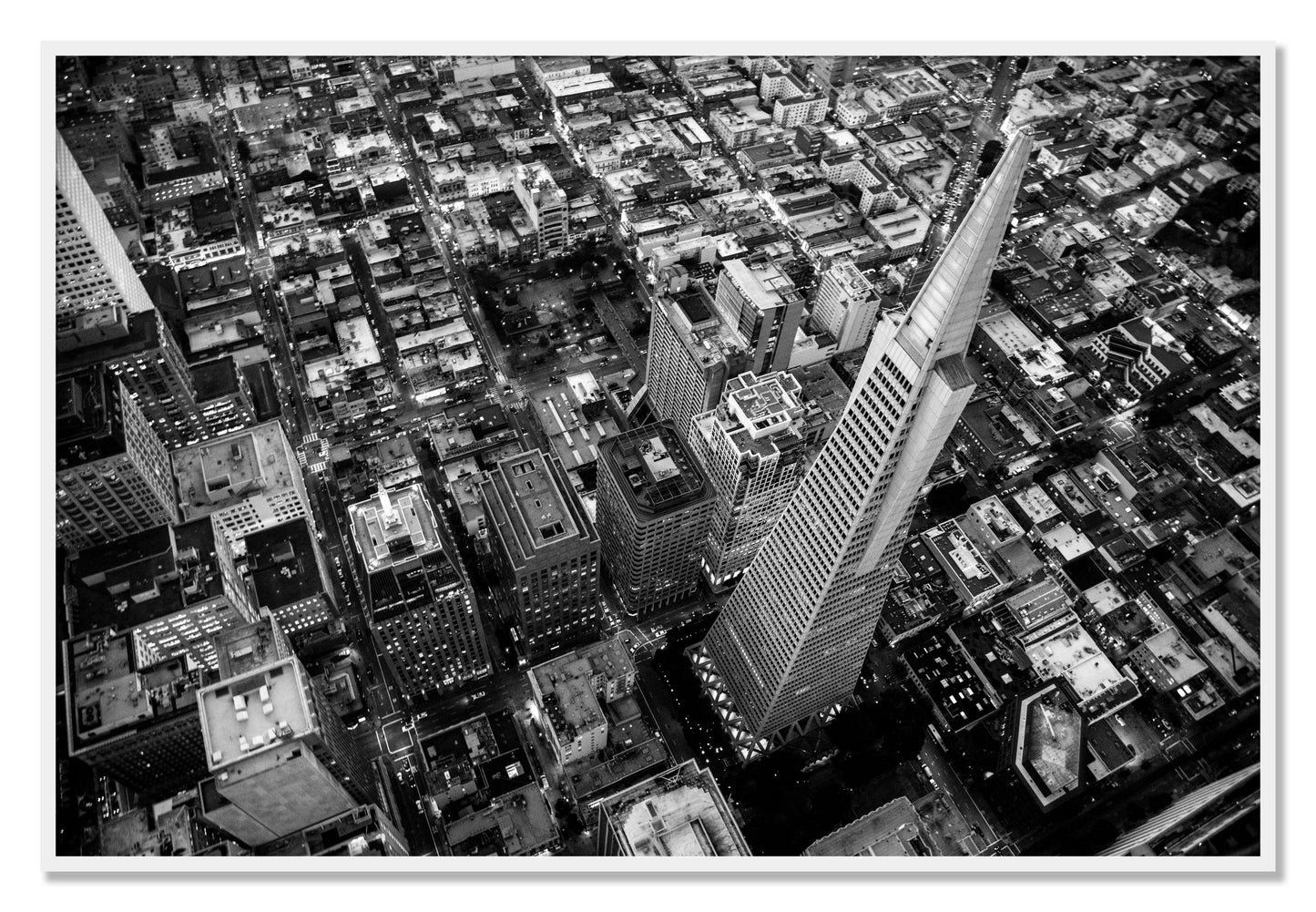Framed photograph of Transamerica by Dylan Ozanich, White frame, Full Bleed