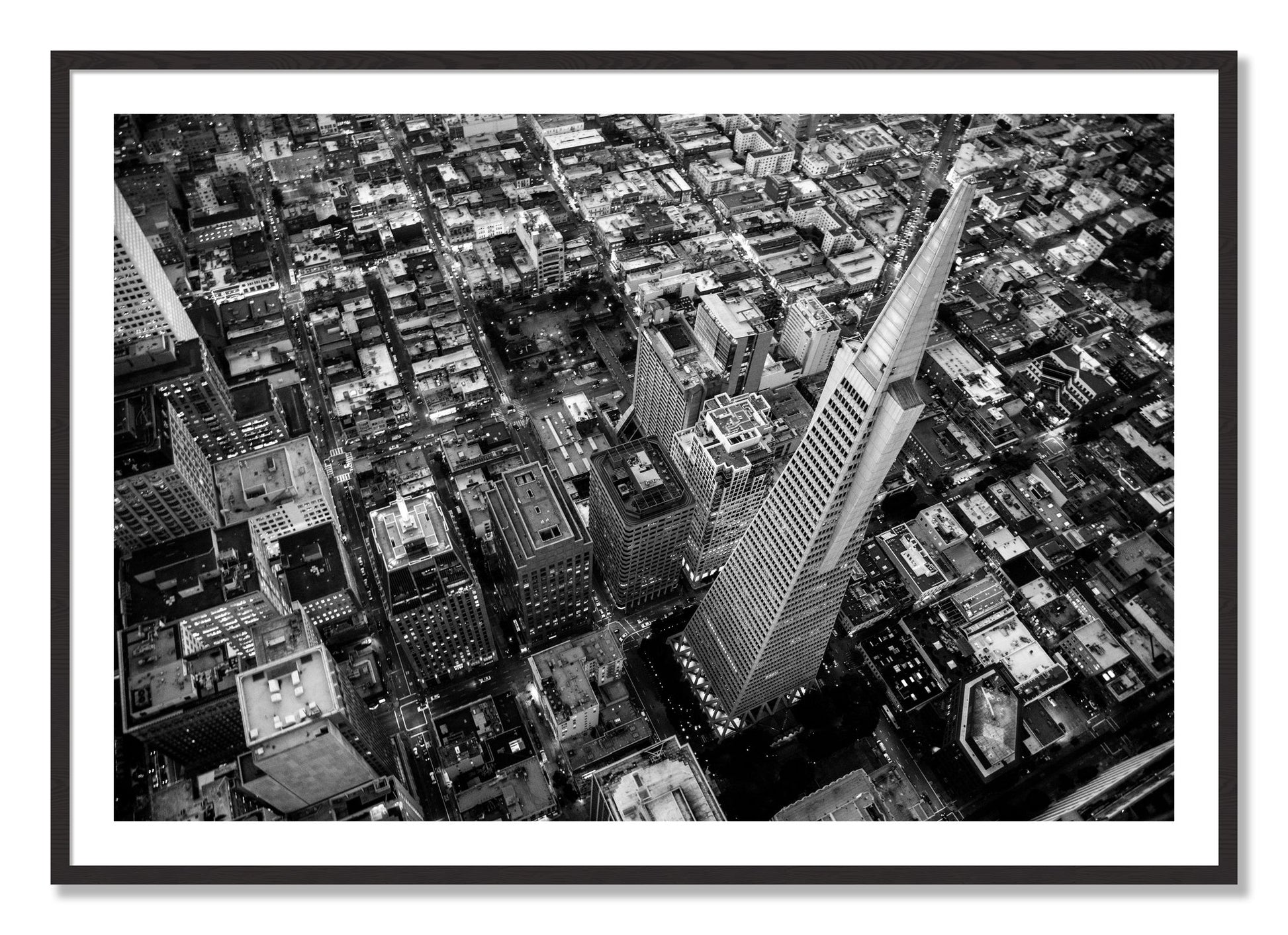 Framed photograph of Transamerica by Dylan Ozanich, Black Walnut frame, Borders