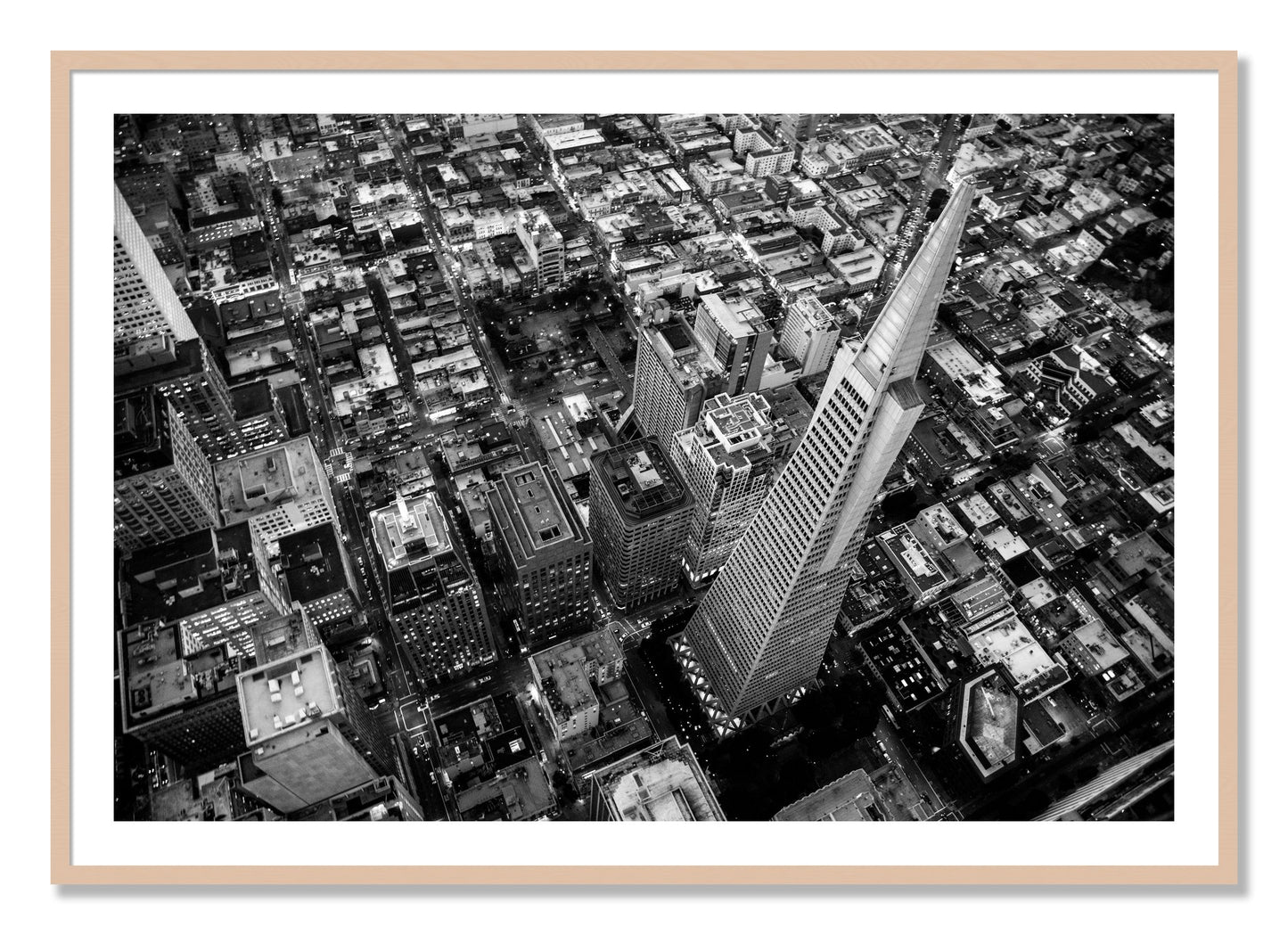 Framed photograph of Transamerica by Dylan Ozanich, Maple frame, Borders