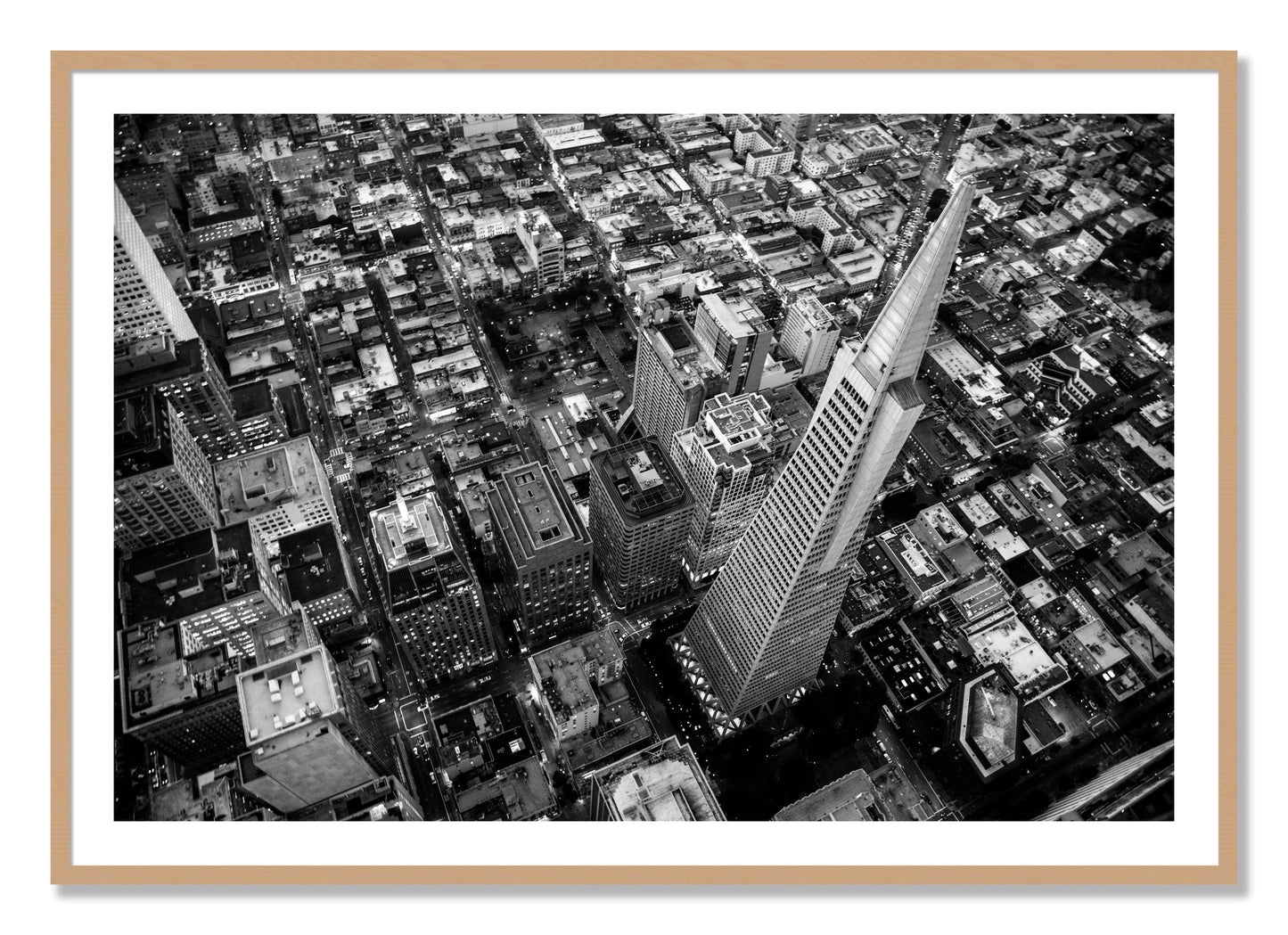 Framed photograph of Transamerica by Dylan Ozanich, Oak frame, Borders