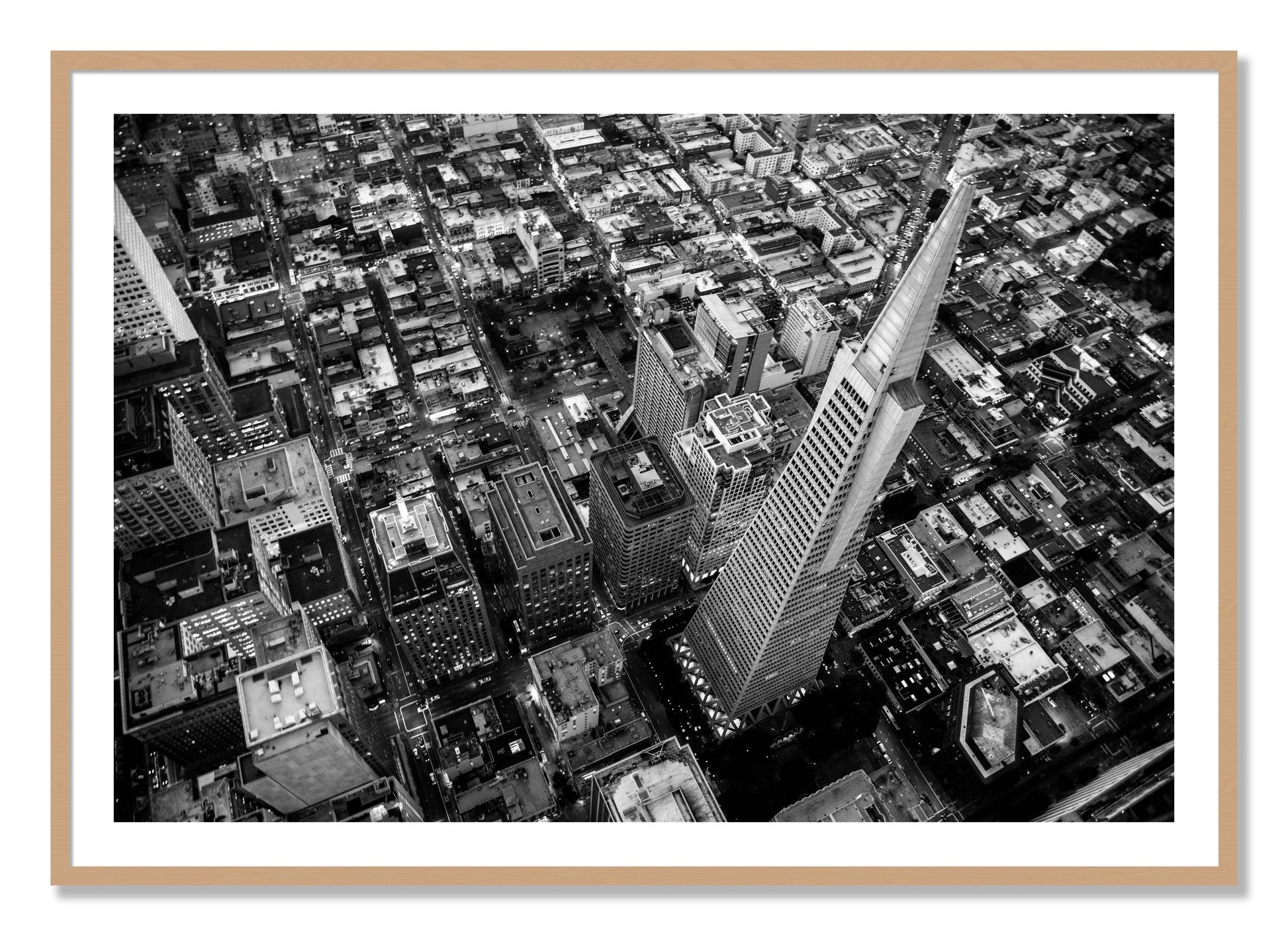 Framed photograph of Transamerica by Dylan Ozanich, Oak frame, Borders