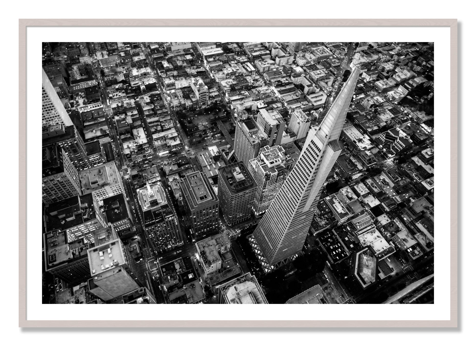 Framed photograph of Transamerica by Dylan Ozanich, White Maple frame, Borders