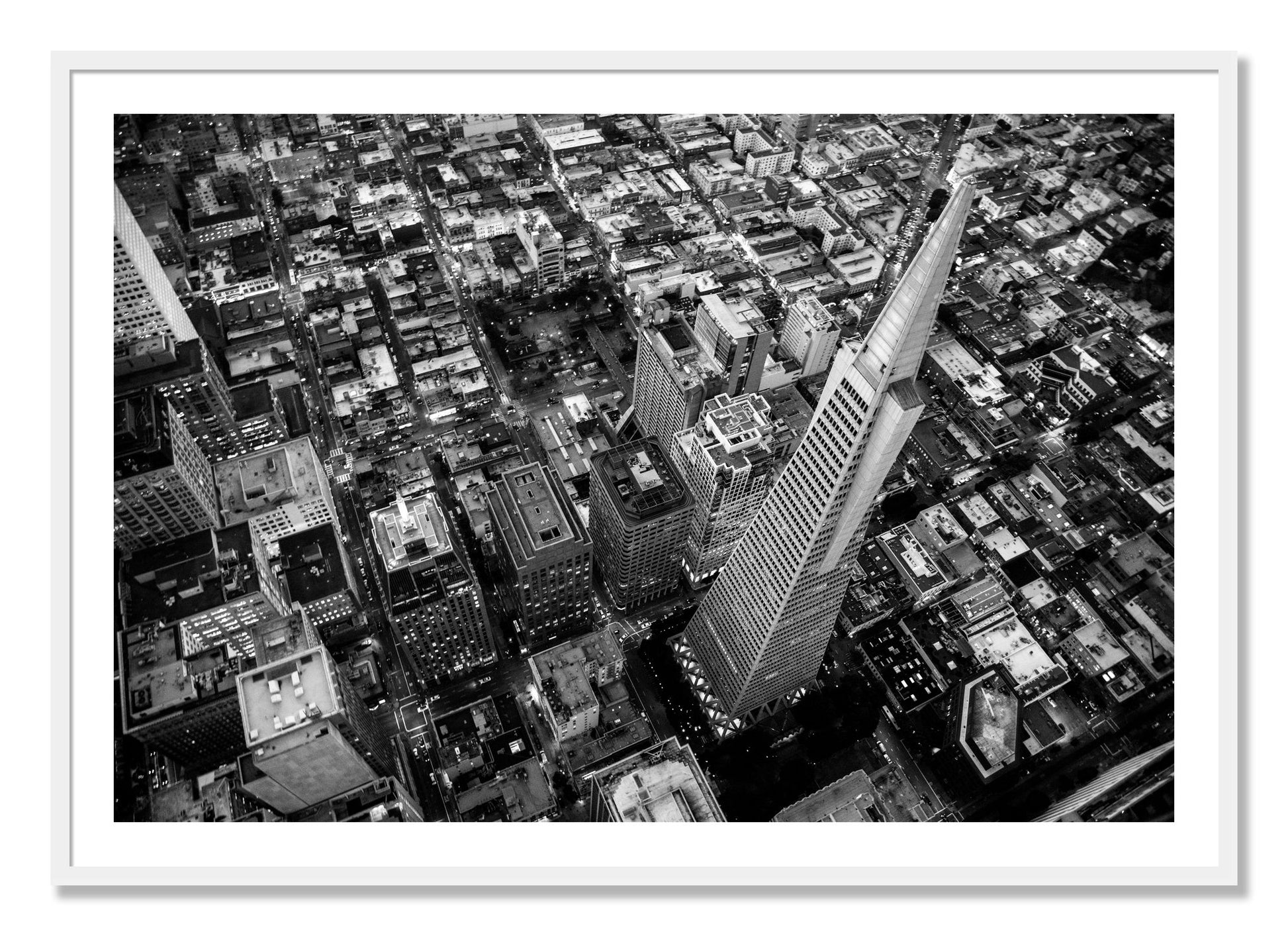 Framed photograph of Transamerica by Dylan Ozanich, White frame, Borders