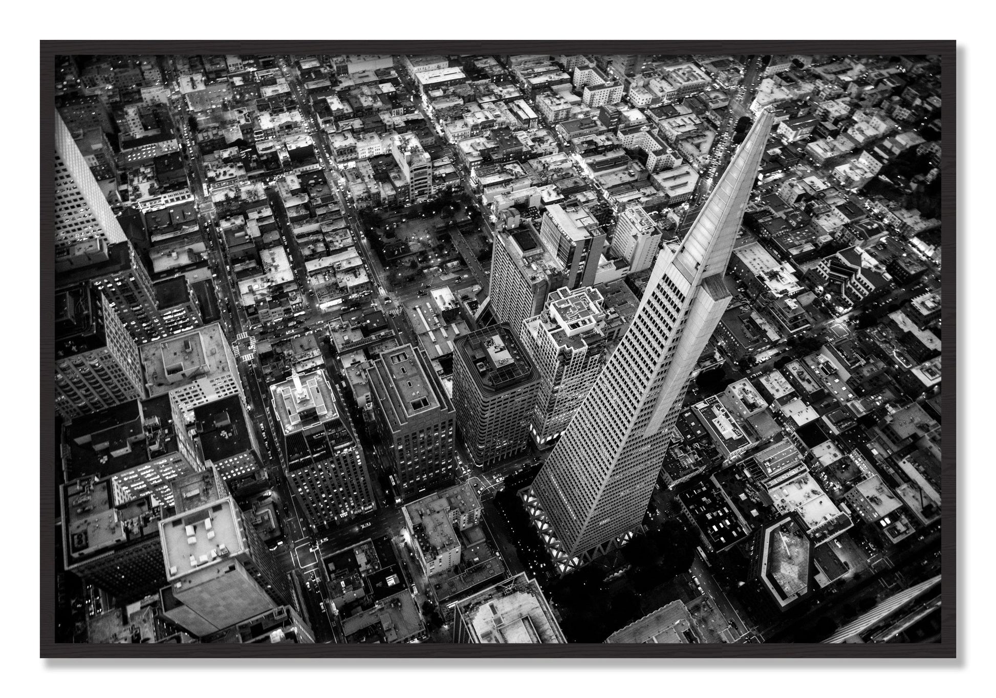 Framed photograph of Transamerica by Dylan Ozanich, Black Walnut frame, Full Bleed