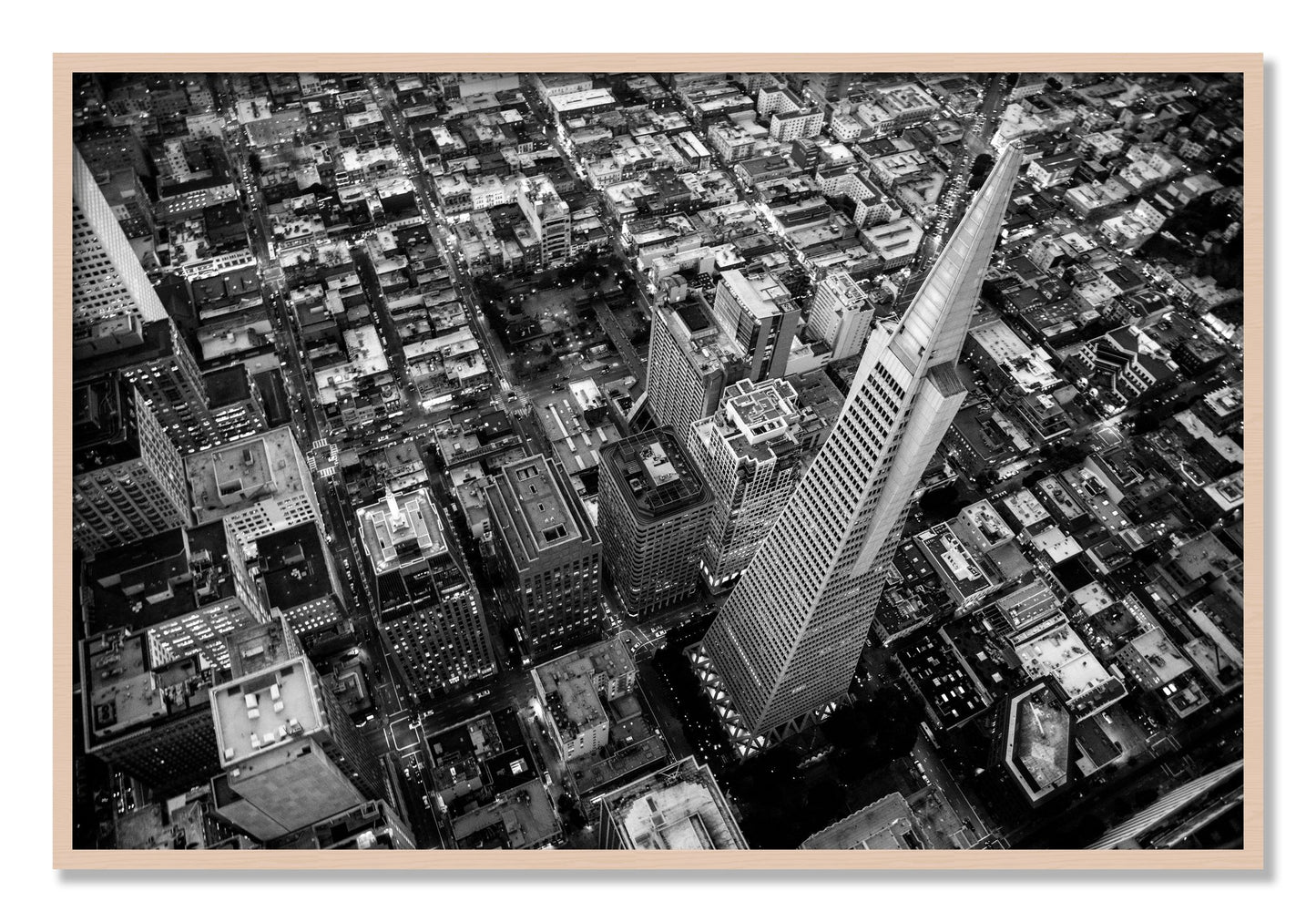 Framed photograph of Transamerica by Dylan Ozanich, Maple frame, Full Bleed