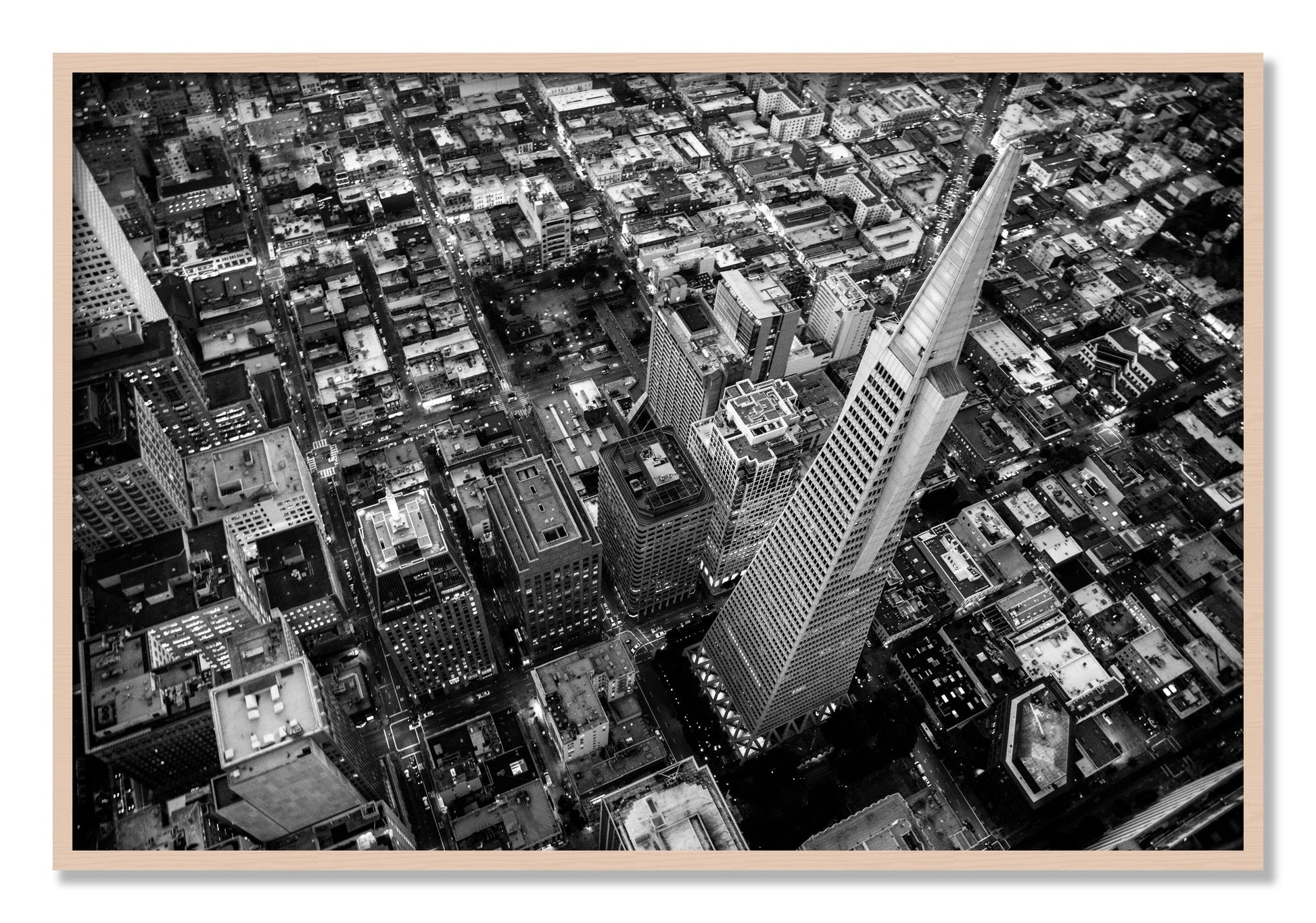 Framed photograph of Transamerica by Dylan Ozanich, Maple frame, Full Bleed