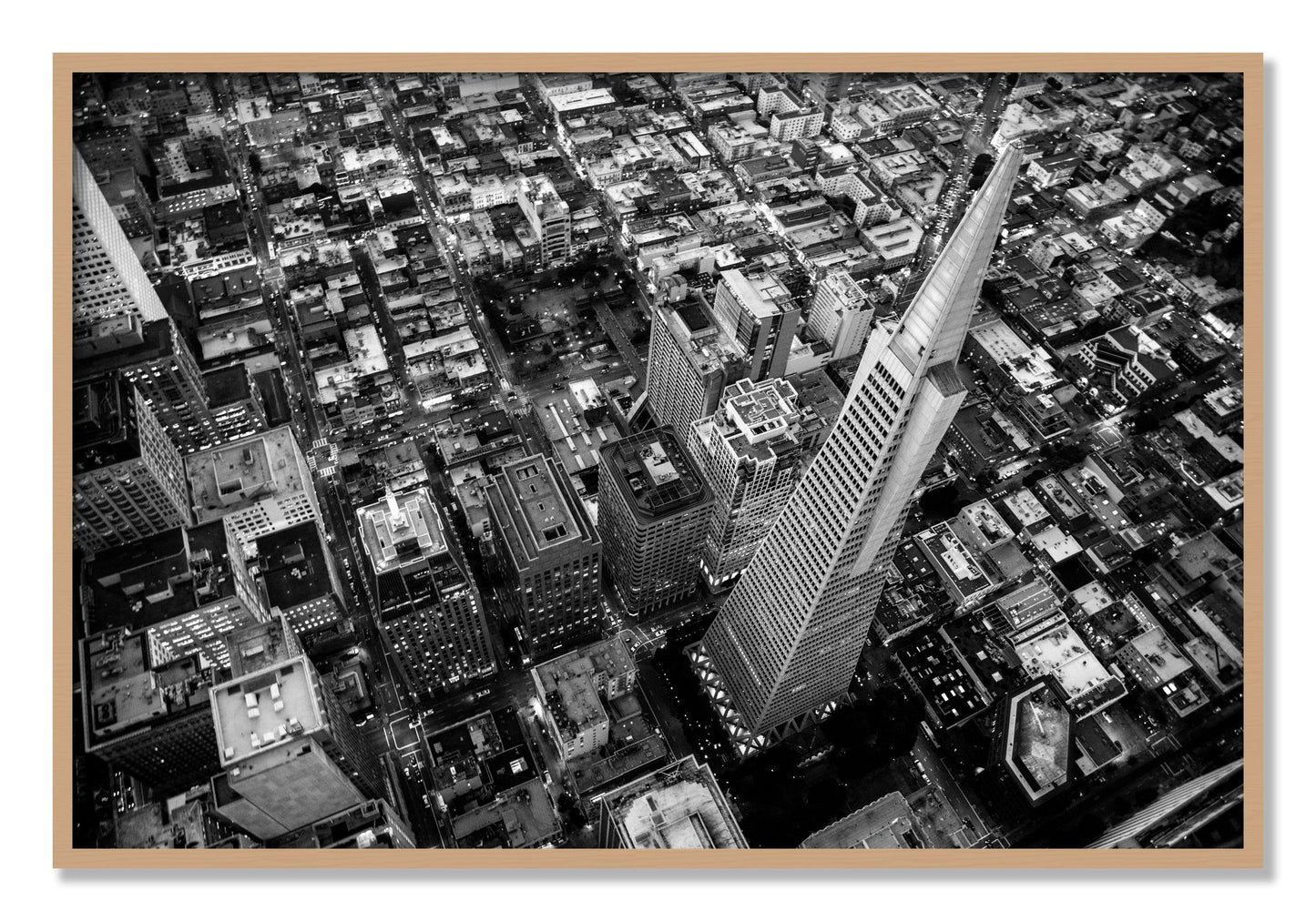 Framed photograph of Transamerica by Dylan Ozanich, Oak frame, Full Bleed