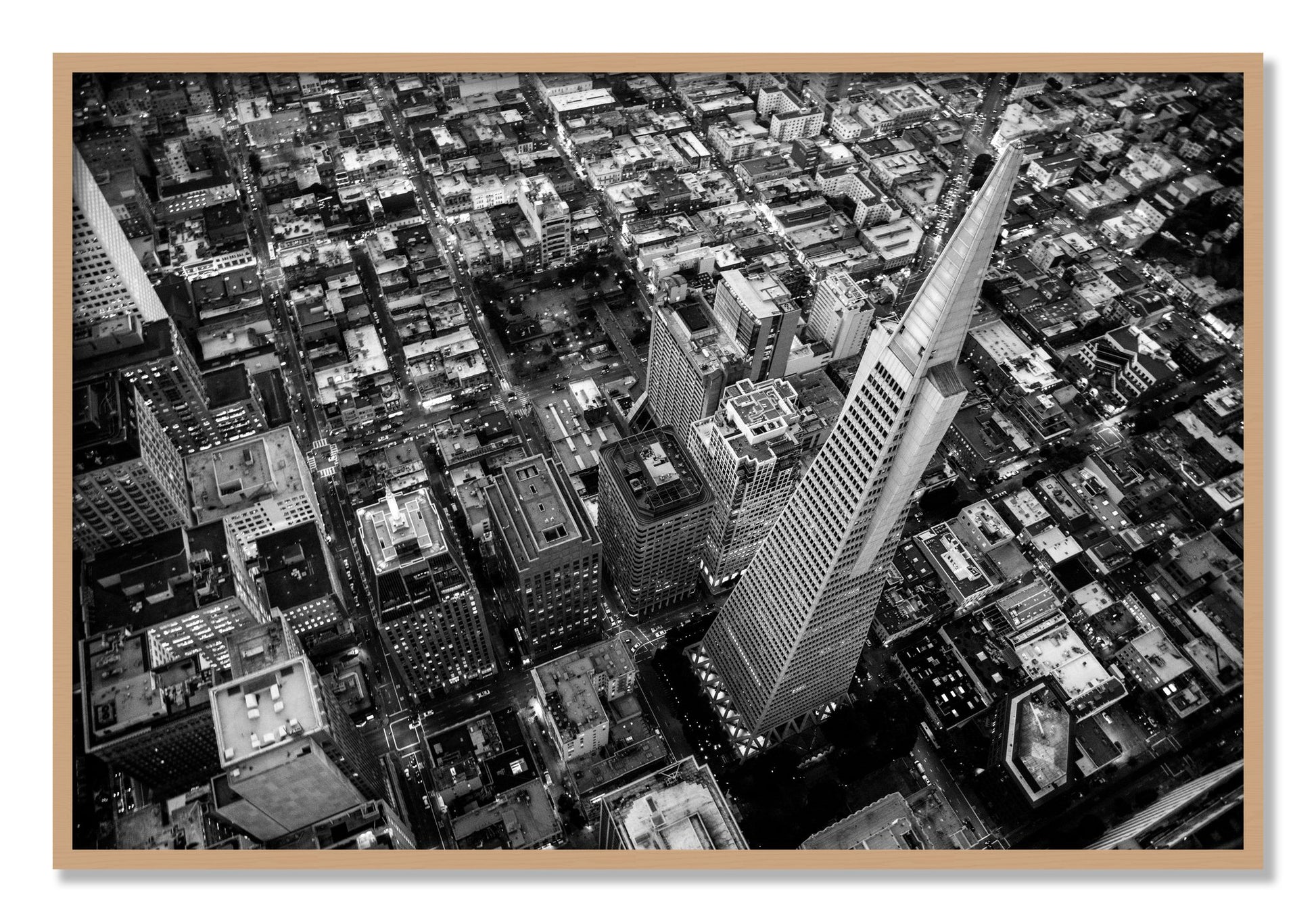 Framed photograph of Transamerica by Dylan Ozanich, Oak frame, Full Bleed