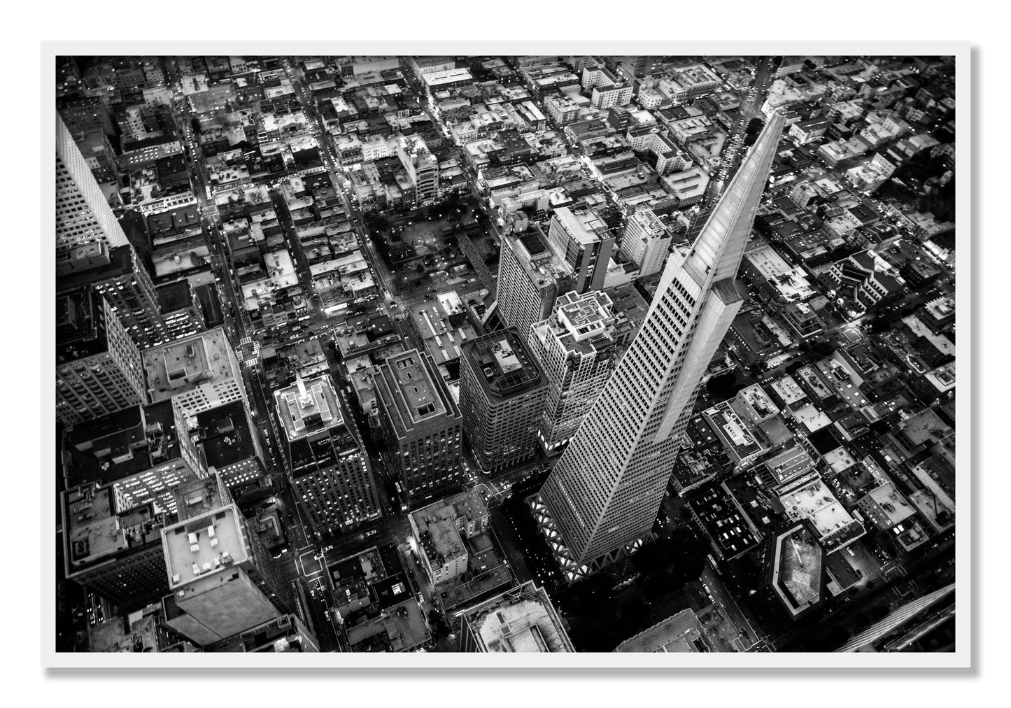 Framed photograph of Transamerica by Dylan Ozanich, White frame, Full Bleed