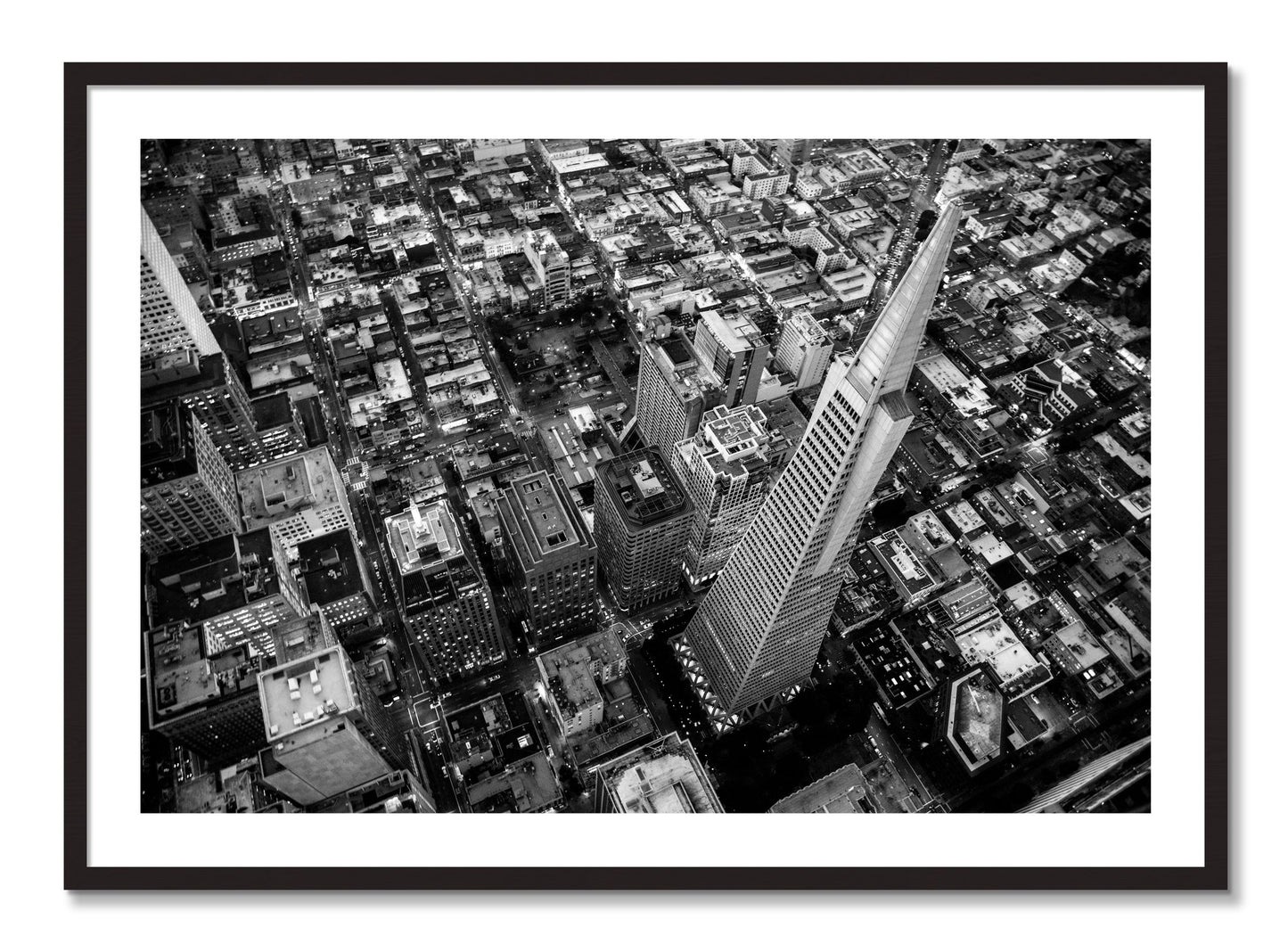 Framed photograph of Transamerica by Dylan Ozanich, Black Walnut frame, Borders