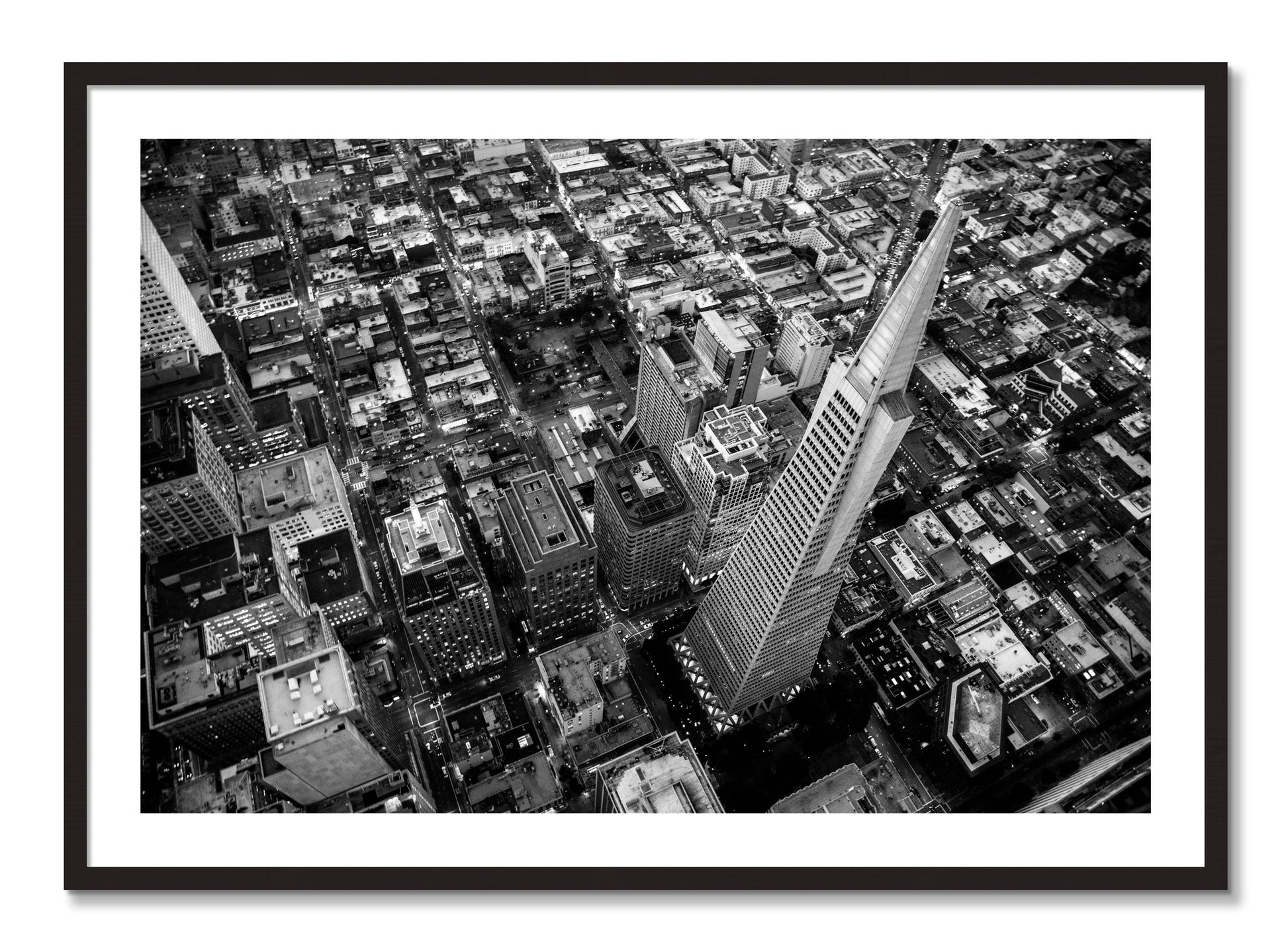 Framed photograph of Transamerica by Dylan Ozanich, Black Walnut frame, Borders
