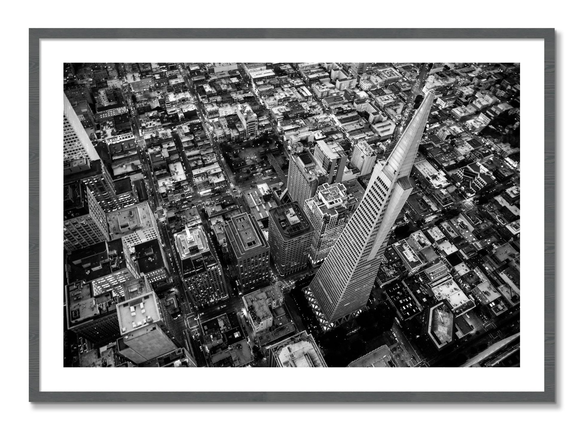 Framed photograph of Transamerica by Dylan Ozanich, Grey frame, Borders