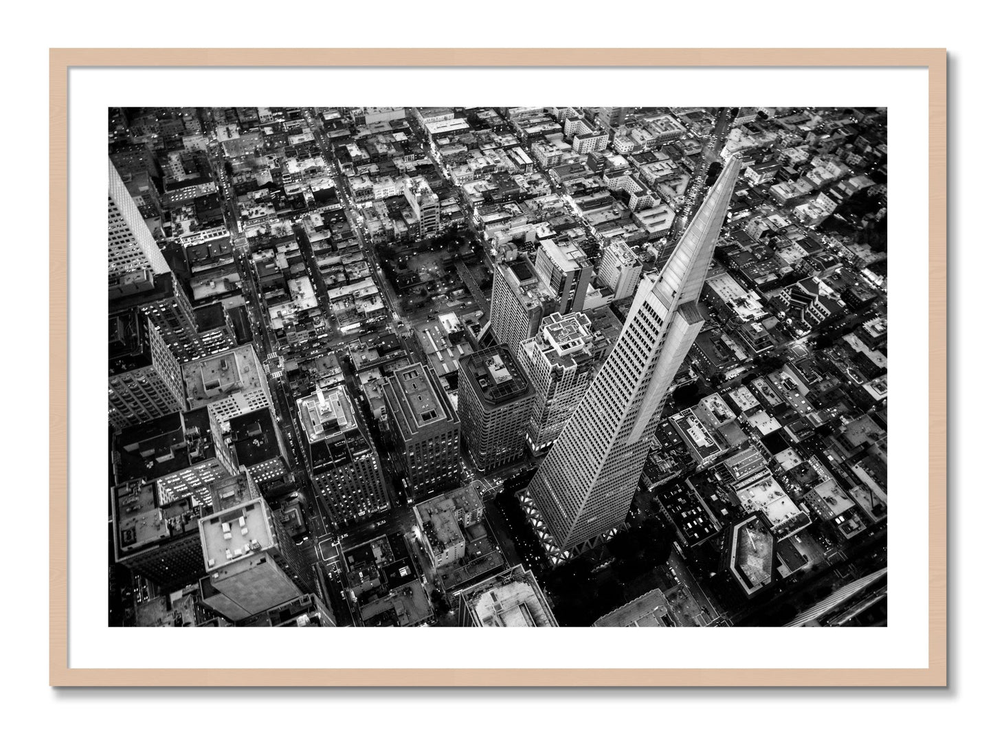 Framed photograph of Transamerica by Dylan Ozanich, Maple frame, Borders