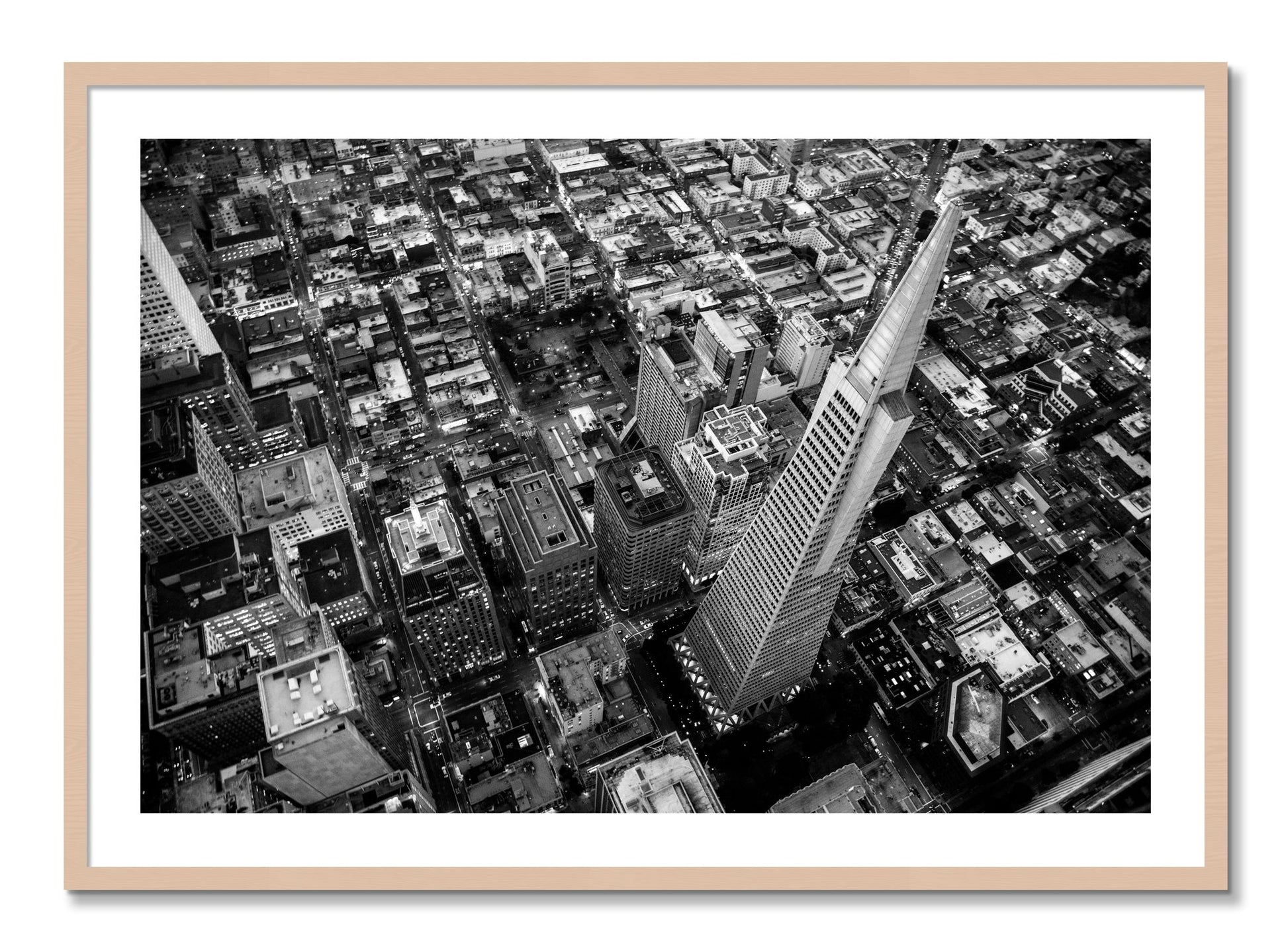 Framed photograph of Transamerica by Dylan Ozanich, Maple frame, Borders