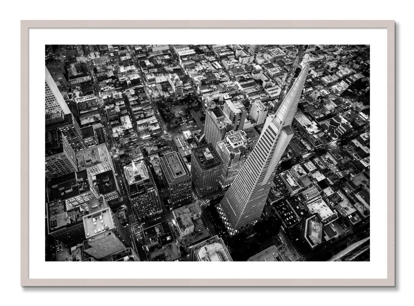 Framed photograph of Transamerica by Dylan Ozanich, White Maple frame, Borders