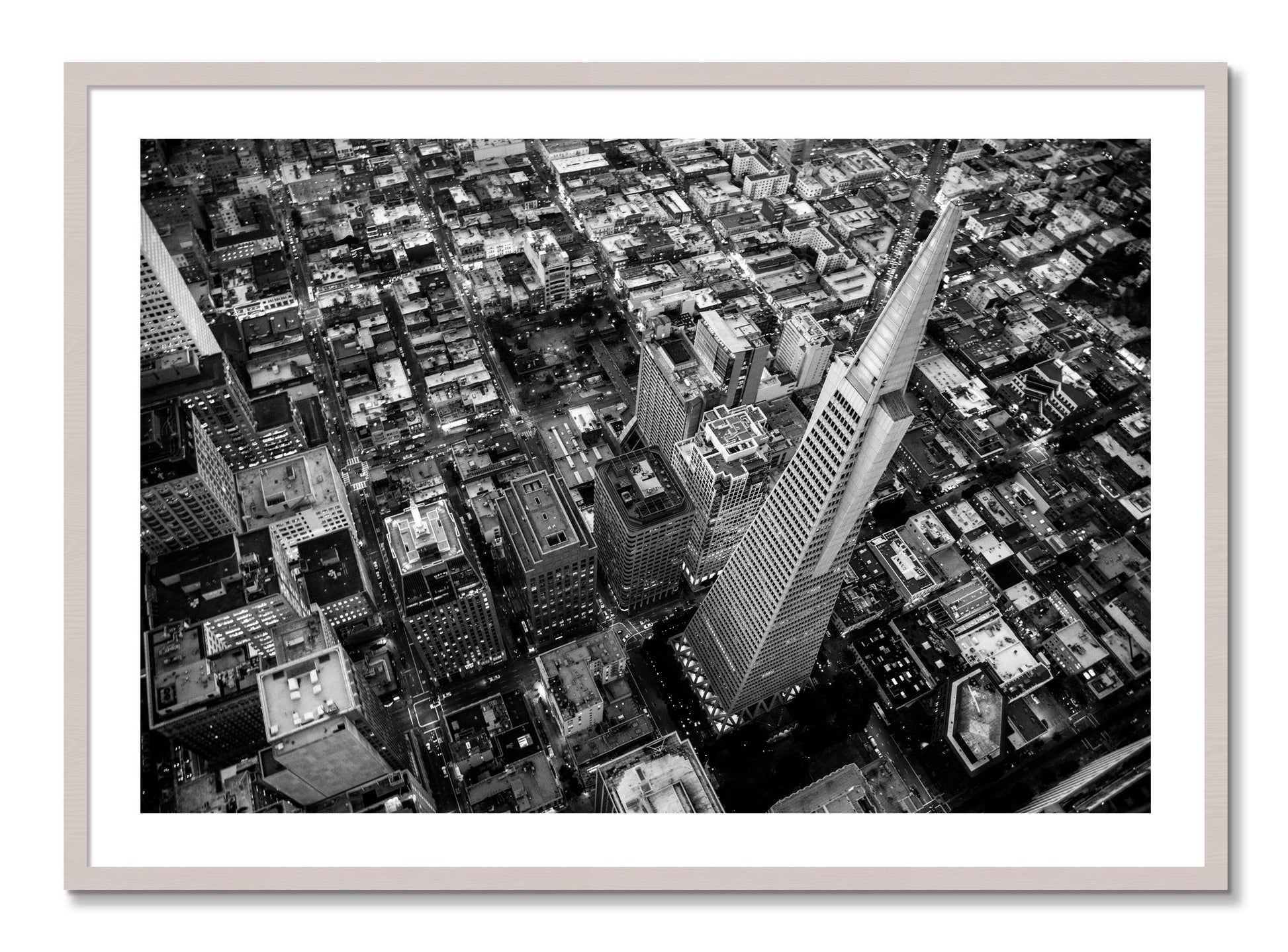 Framed photograph of Transamerica by Dylan Ozanich, White Maple frame, Borders