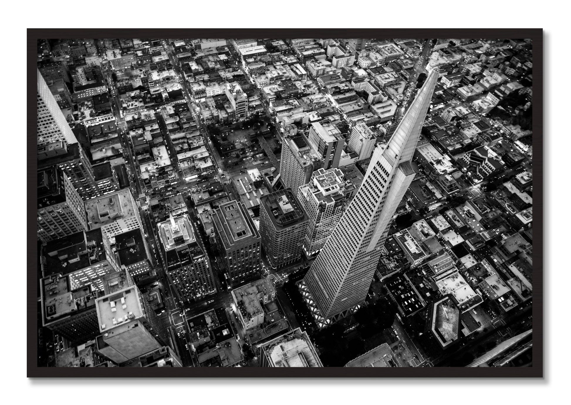 Framed photograph of Transamerica by Dylan Ozanich, Black Walnut frame, Full Bleed