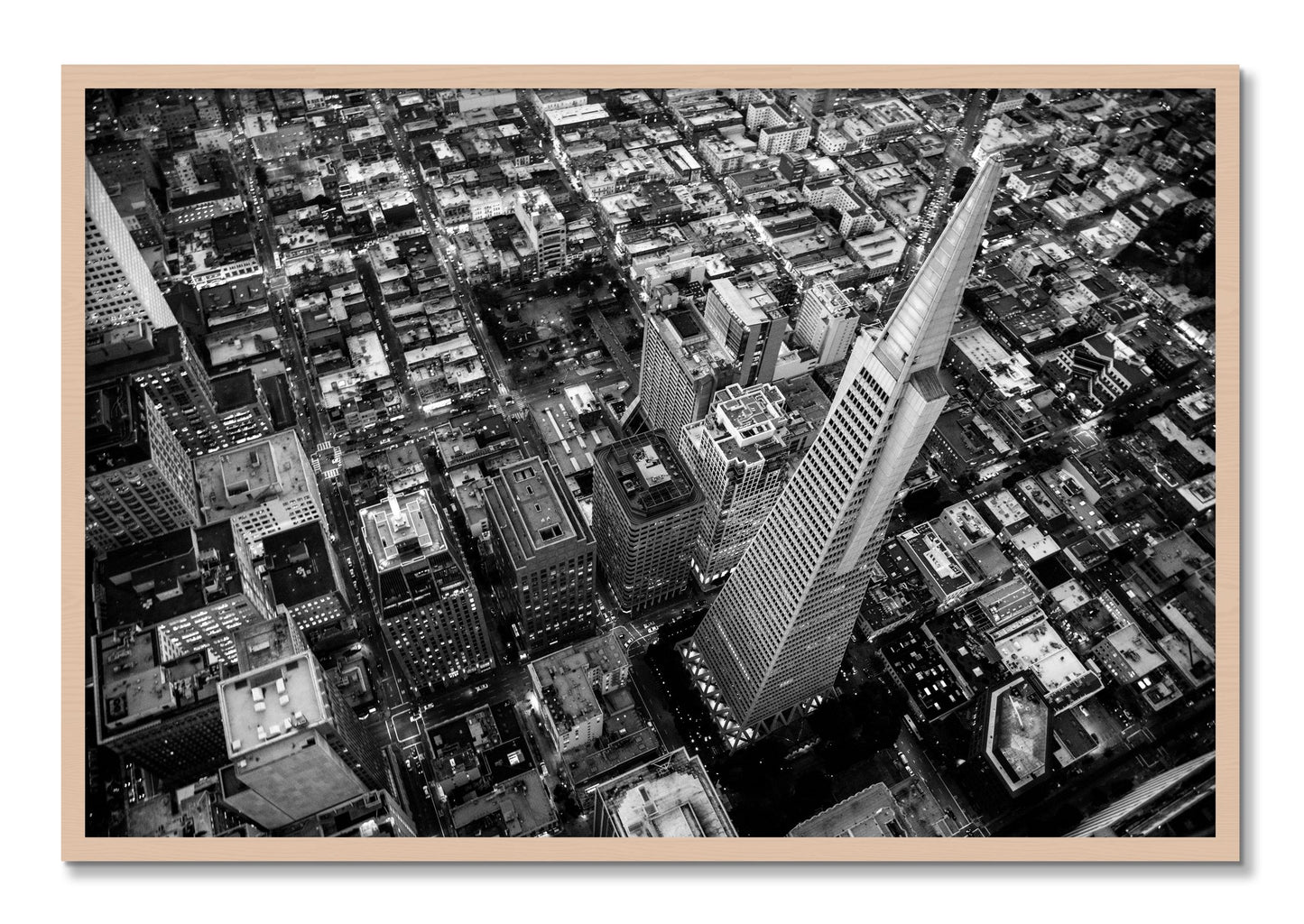 Framed photograph of Transamerica by Dylan Ozanich, Maple frame, Full Bleed