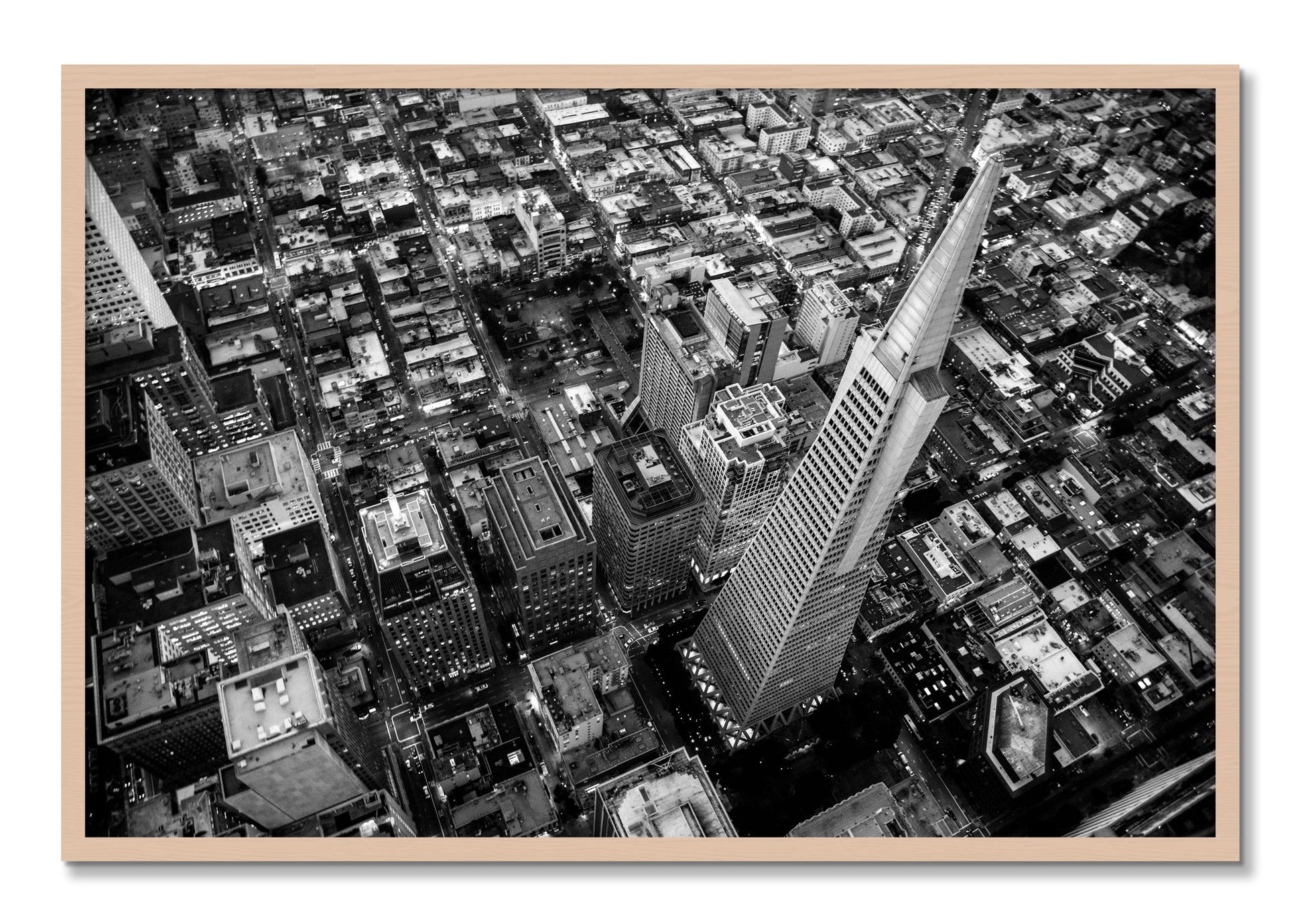 Framed photograph of Transamerica by Dylan Ozanich, Maple frame, Full Bleed