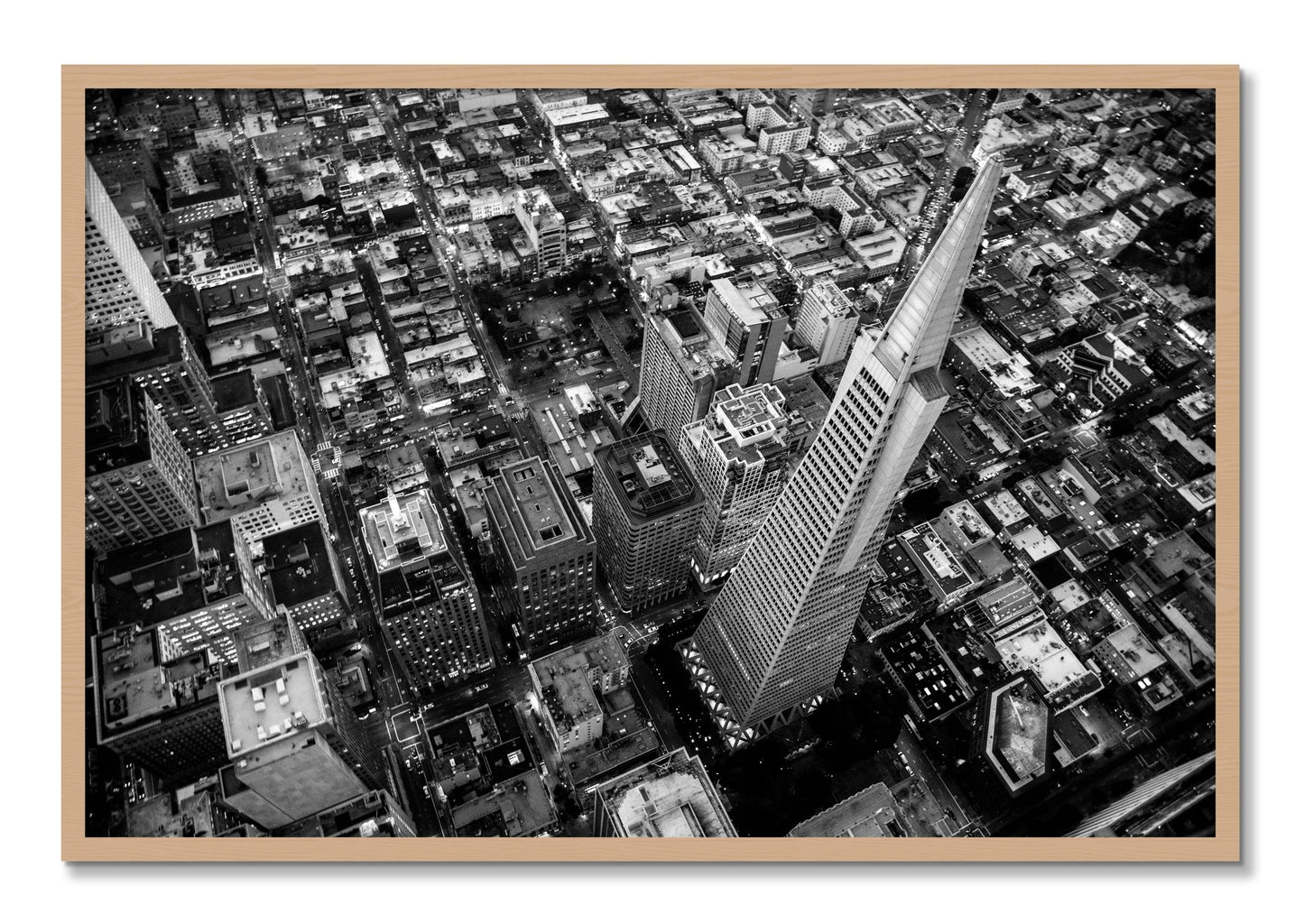 Framed photograph of Transamerica by Dylan Ozanich, Oak frame, Full Bleed