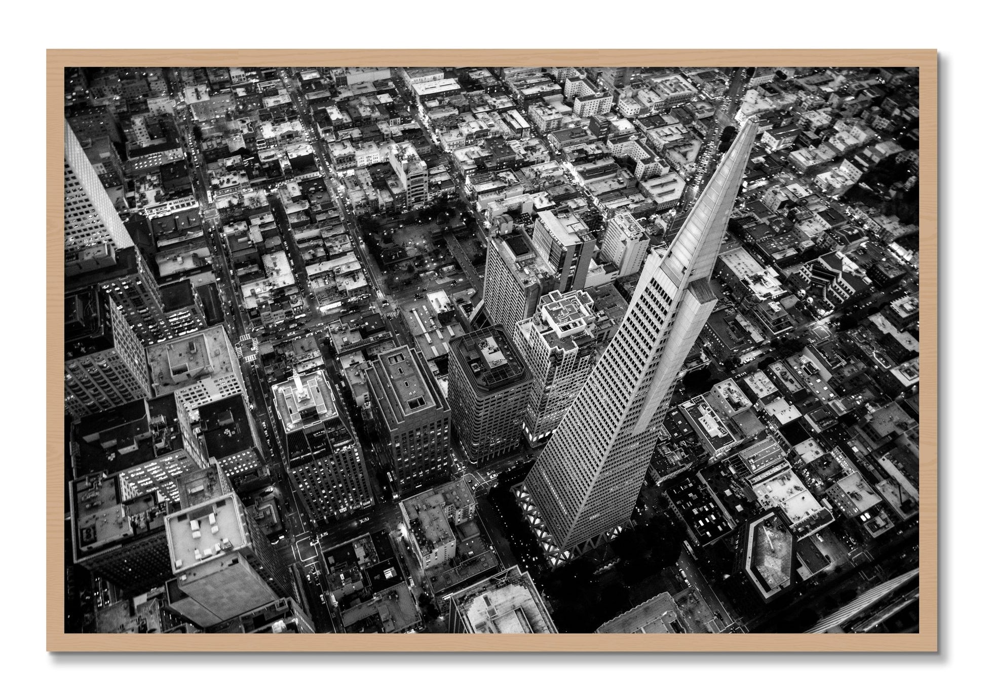 Framed photograph of Transamerica by Dylan Ozanich, Oak frame, Full Bleed