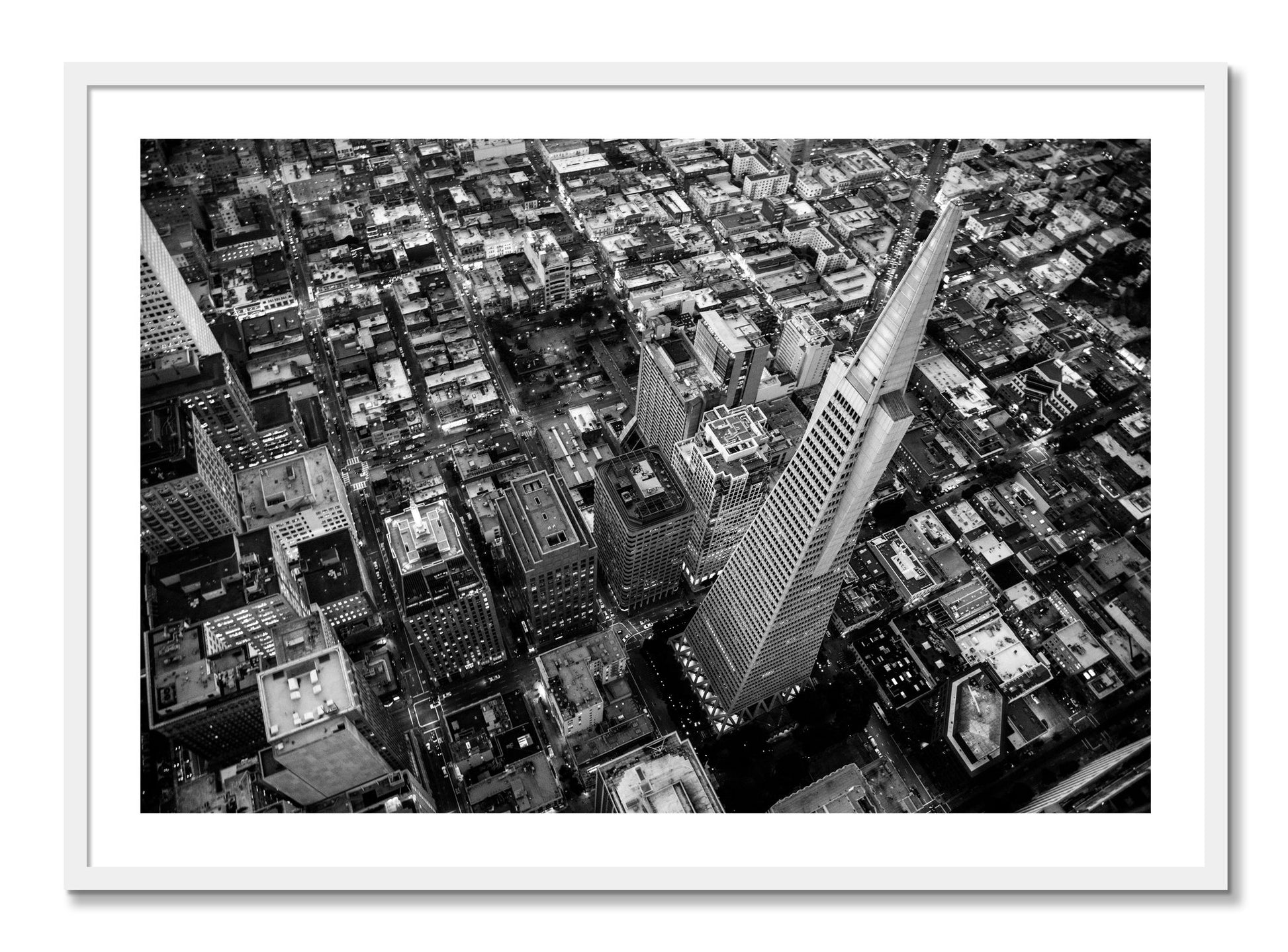 Framed photograph of Transamerica by Dylan Ozanich, White frame, Full Bleed