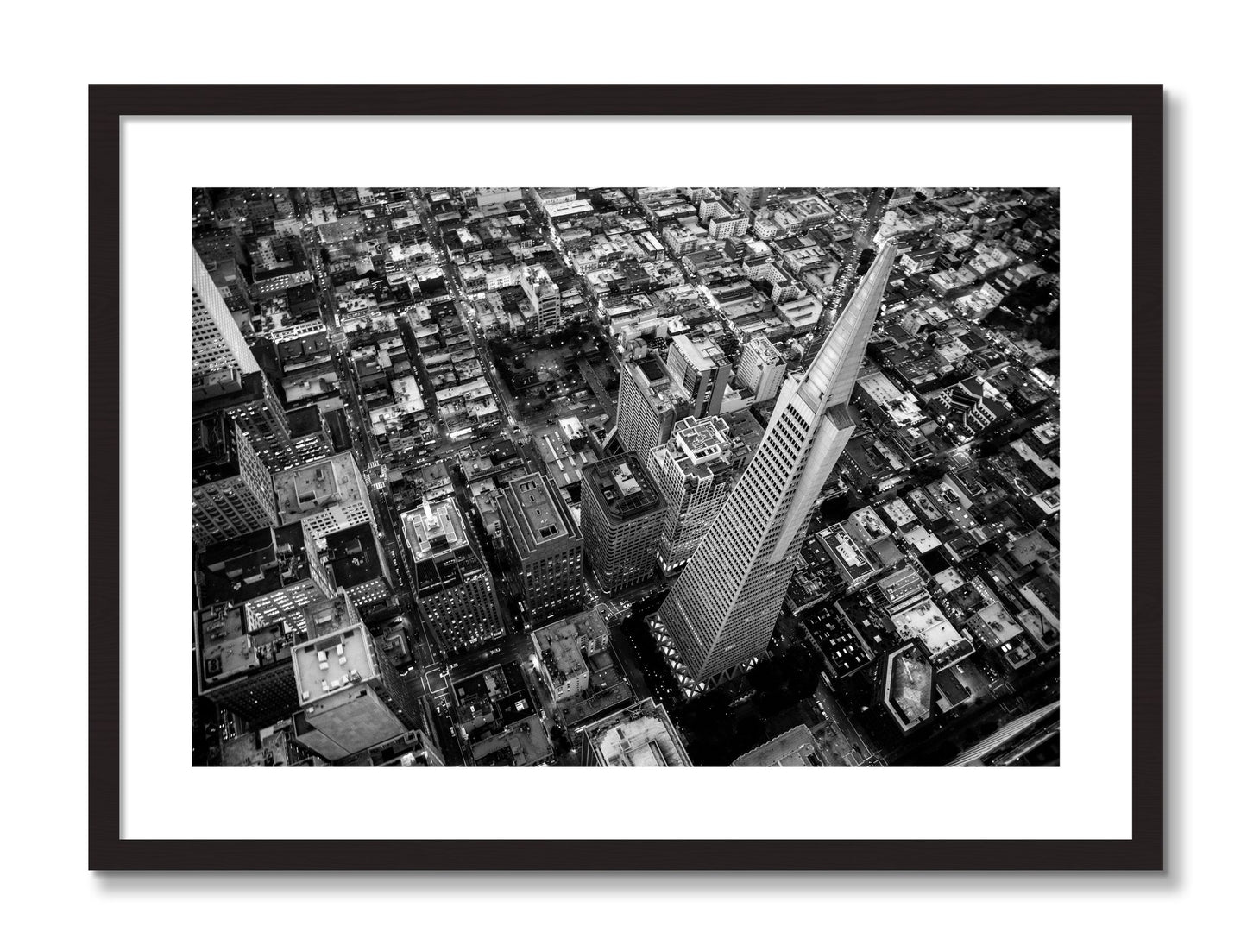 Framed photograph of Transamerica by Dylan Ozanich, Black Walnut frame, Borders