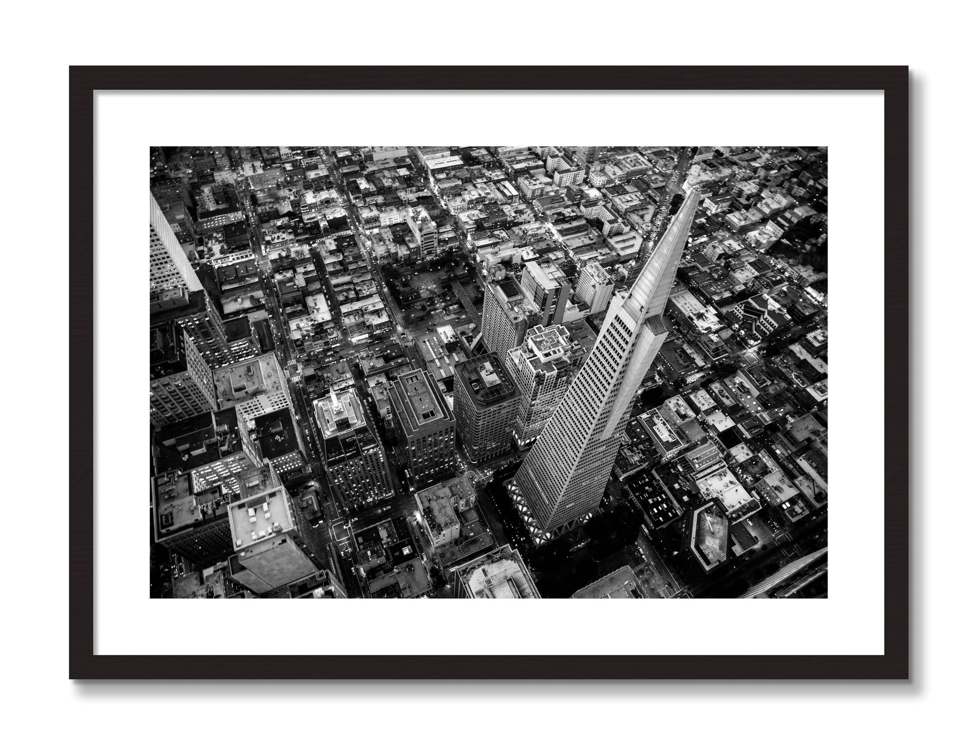 Framed photograph of Transamerica by Dylan Ozanich, Black Walnut frame, Borders