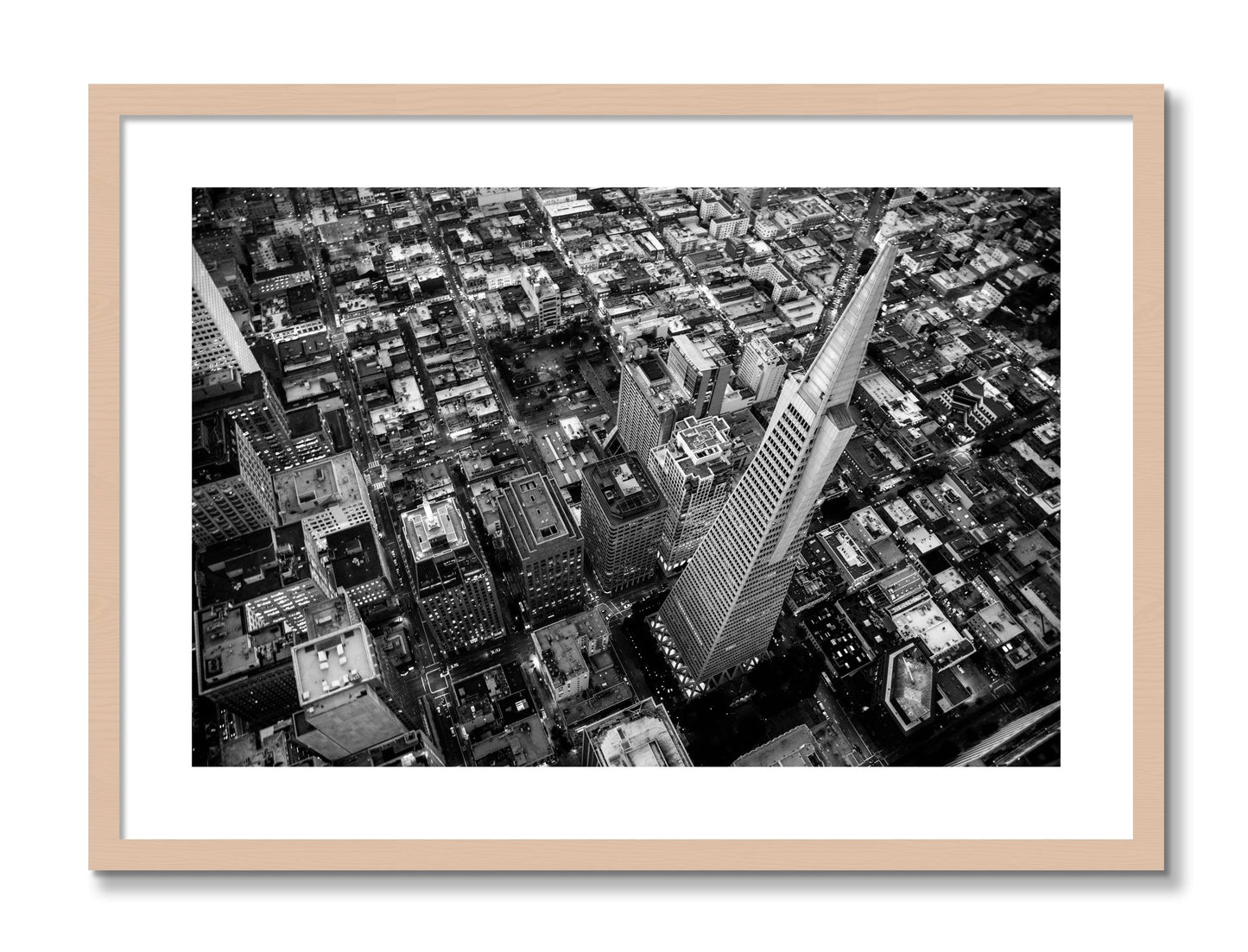Framed photograph of Transamerica by Dylan Ozanich, Maple frame, Borders