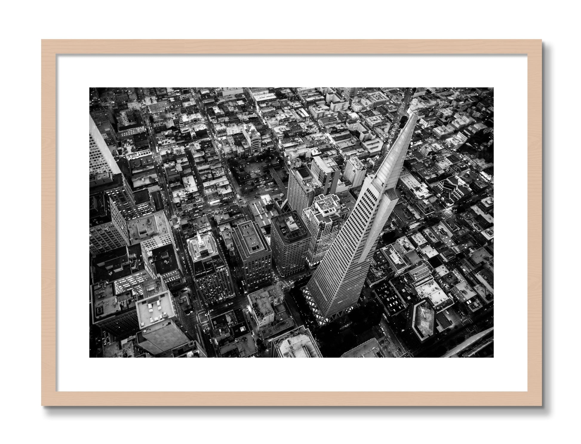 Framed photograph of Transamerica by Dylan Ozanich, Maple frame, Borders