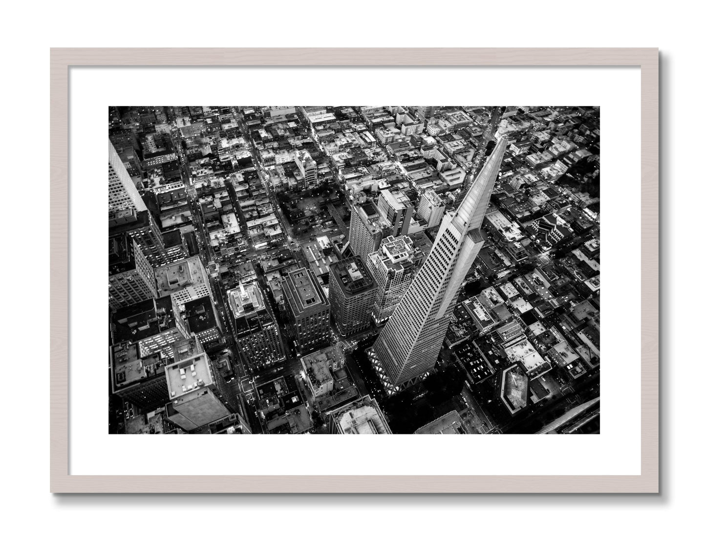 Framed photograph of Transamerica by Dylan Ozanich, White Maple frame, Borders