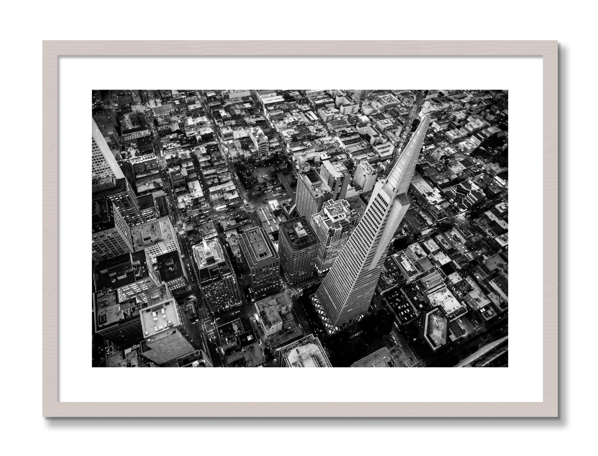 Framed photograph of Transamerica by Dylan Ozanich, White Maple frame, Borders