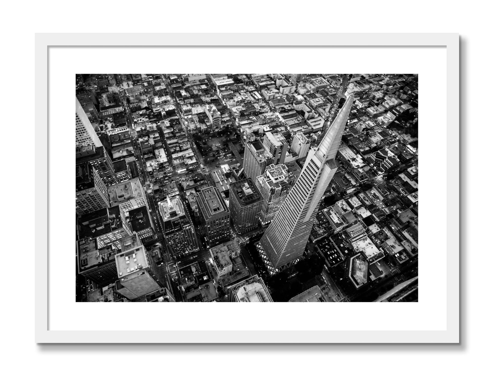 Framed photograph of Transamerica by Dylan Ozanich, White frame, Borders