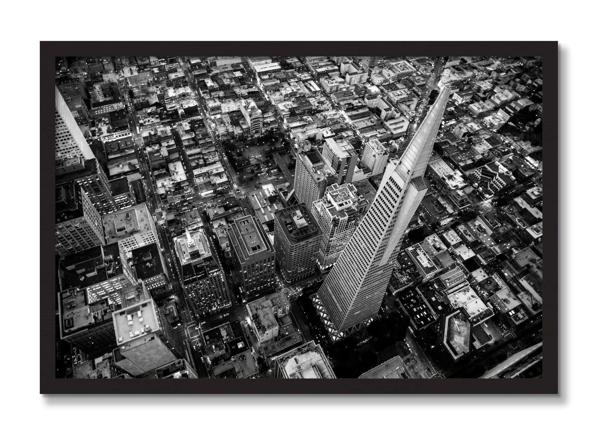 Framed photograph of Transamerica by Dylan Ozanich, Black Walnut frame, Full Bleed