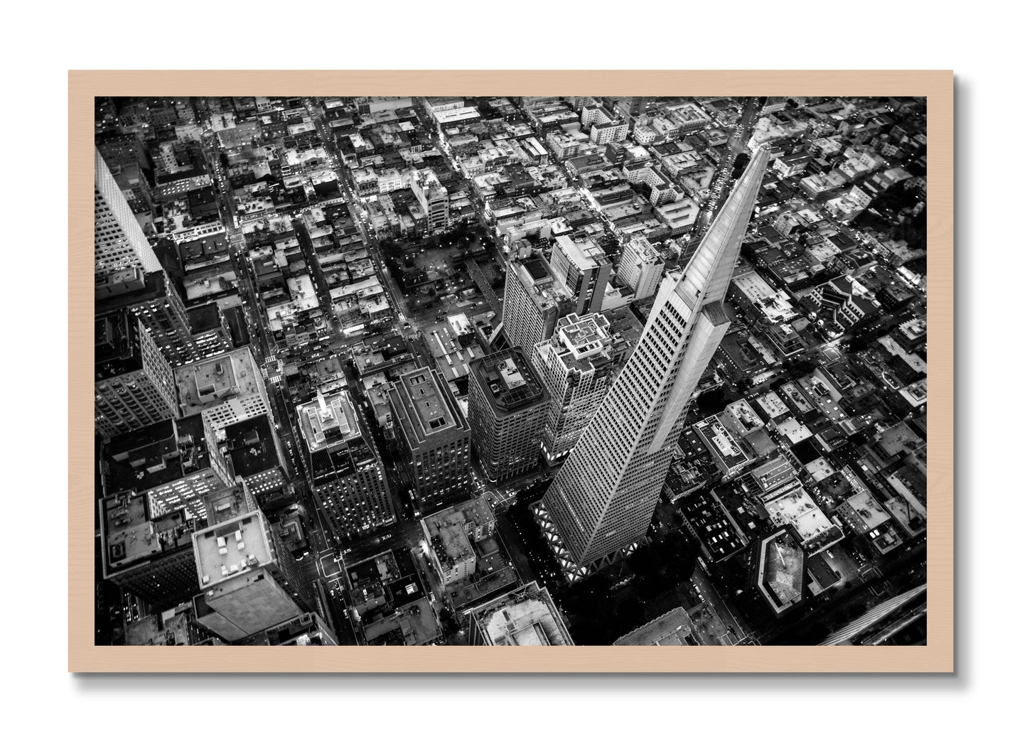 Framed photograph of Transamerica by Dylan Ozanich, Maple frame, Full Bleed