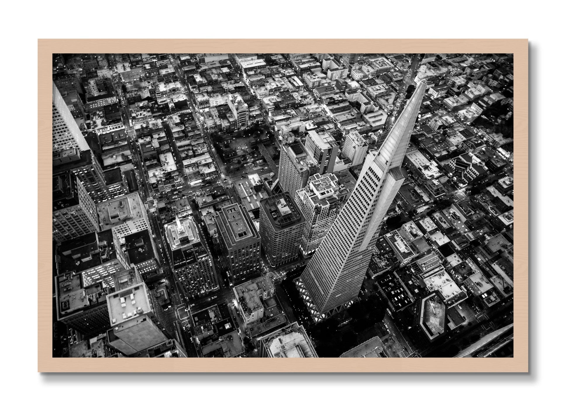 Framed photograph of Transamerica by Dylan Ozanich, Maple frame, Full Bleed