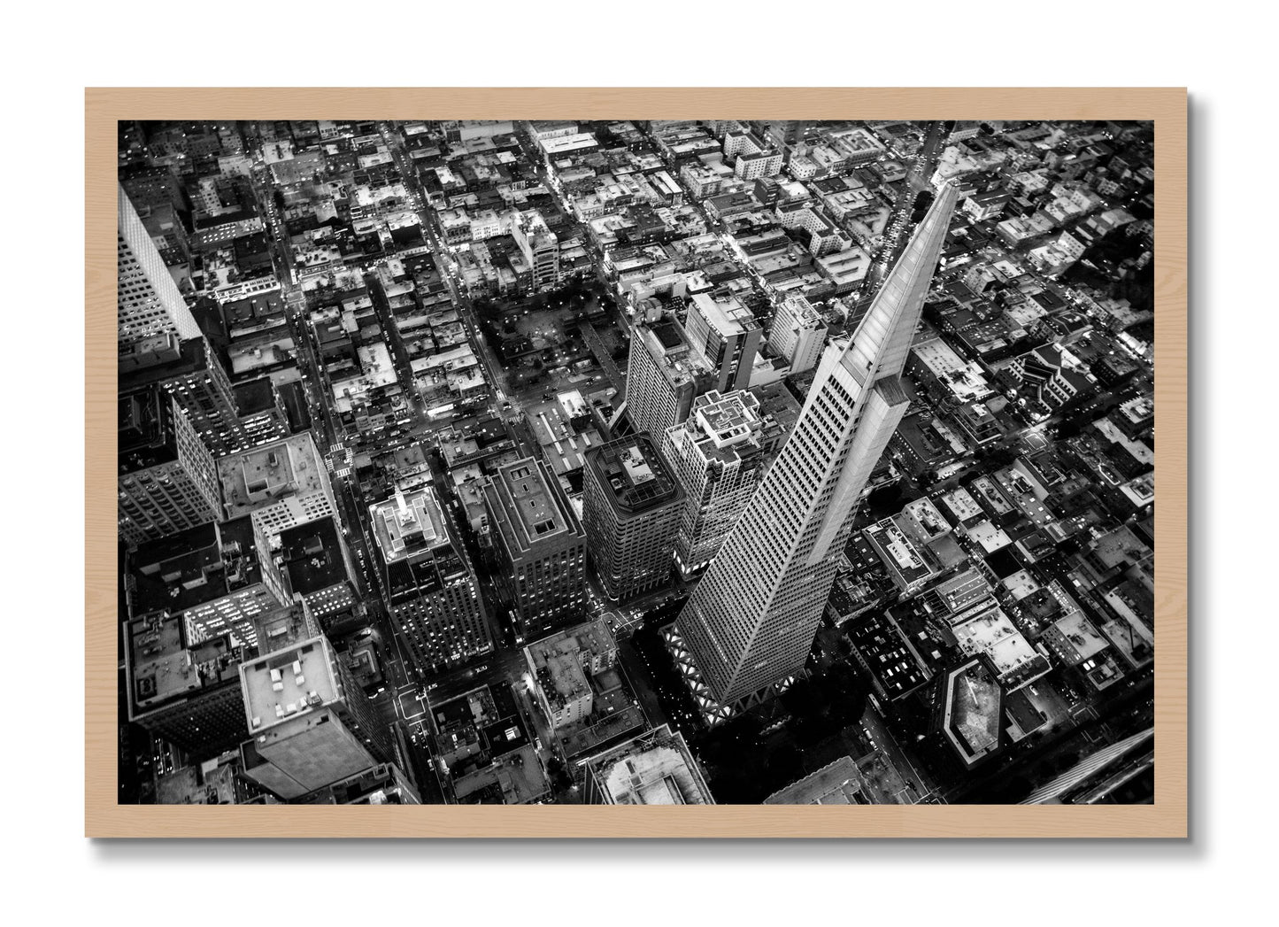 Framed photograph of Transamerica by Dylan Ozanich, Oak frame, Full Bleed