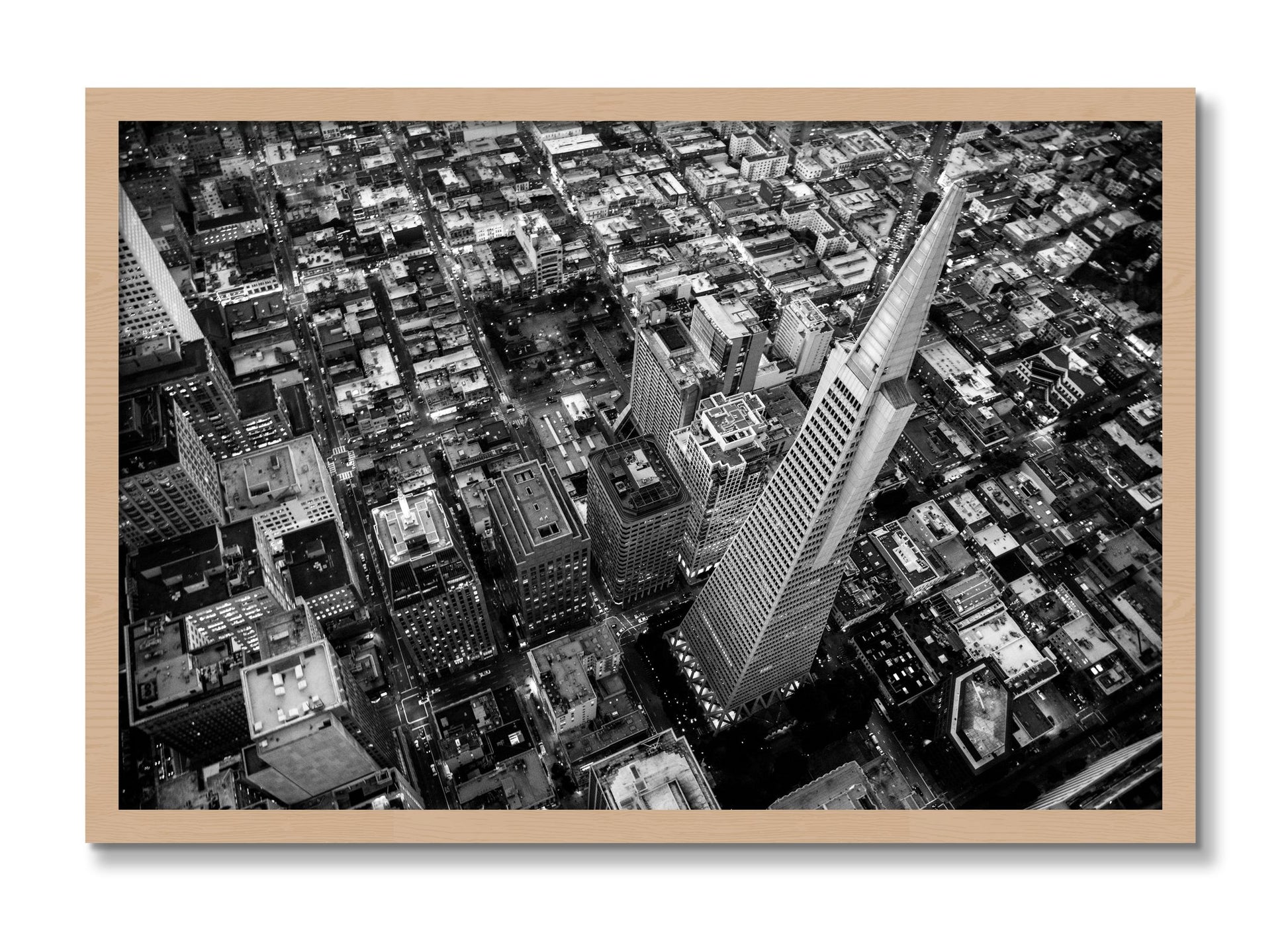Framed photograph of Transamerica by Dylan Ozanich, Oak frame, Full Bleed