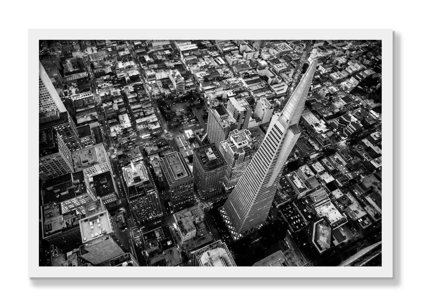 Framed photograph of Transamerica by Dylan Ozanich, White frame, Full Bleed